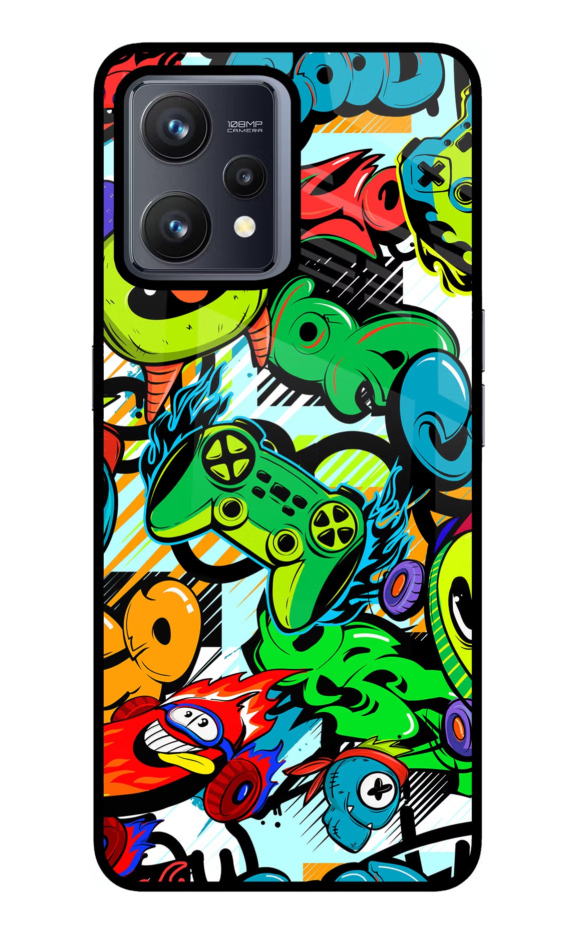 Game Doodle Realme 9 4G Back Cover - Game Doodle Realme 9 4G Glass Case Back Cover by Casekaro Game Doodle Realme 9 4G Glass Case Back Cover by Casekaro