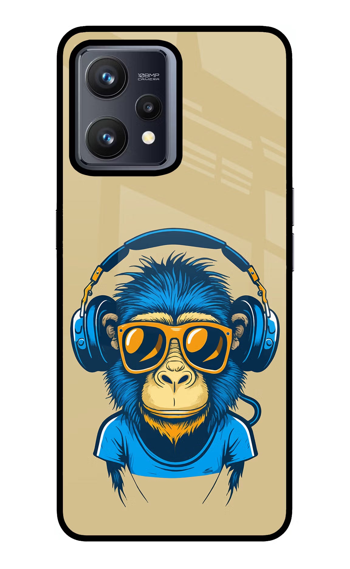 Monkey Headphone Realme 9 4G Glass Case - Monkey Headphone Realme 9 4G Glass Case Monkey Headphone Realme 9 4G Glass Case
