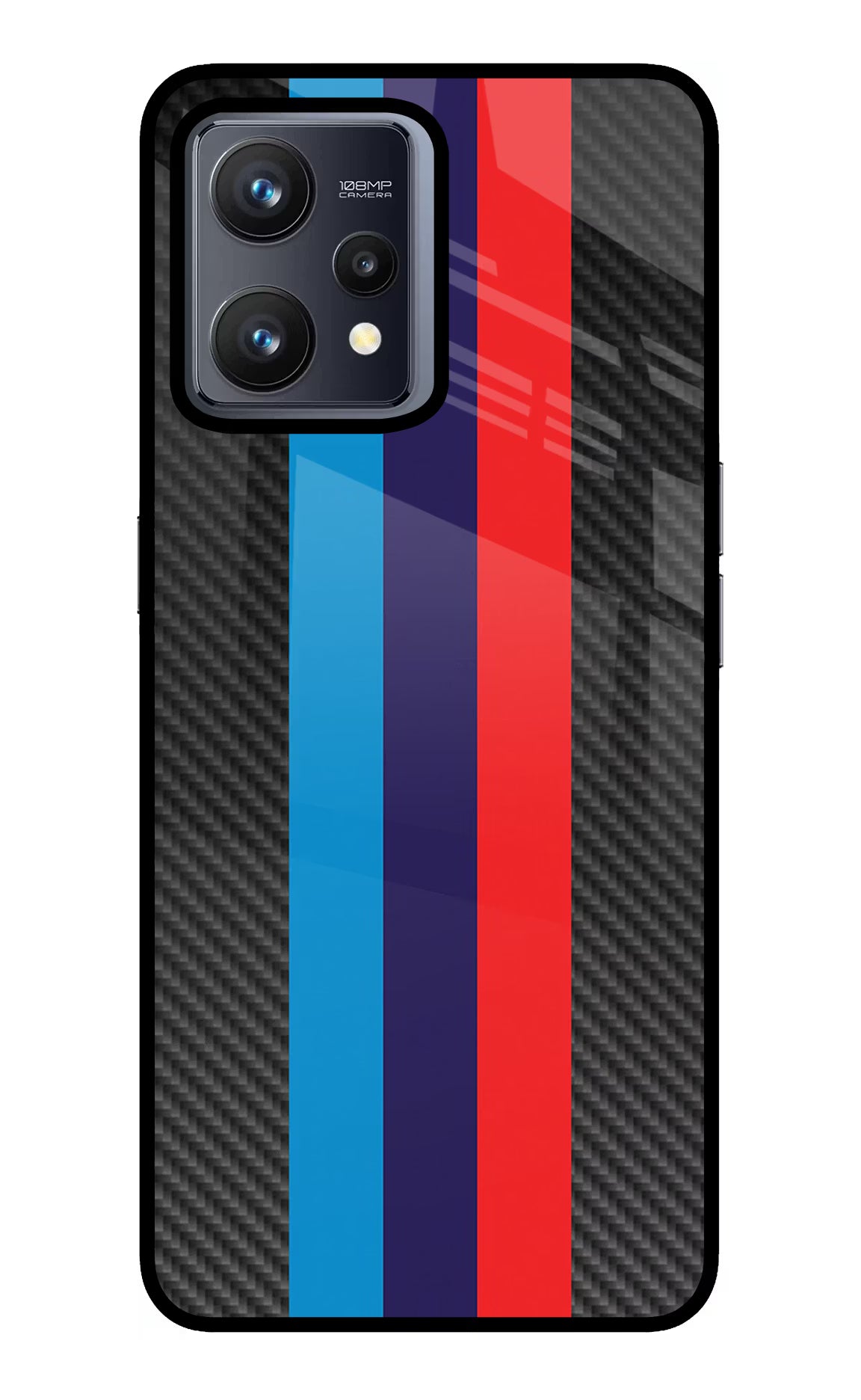 BMW Stripes Pattern Realme 9 4G Back Cover - BMW Stripes Pattern Realme 9 4G Glass Case Back Cover by Casekaro BMW Stripes Pattern Realme 9 4G Glass Case Back Cover by Casekaro