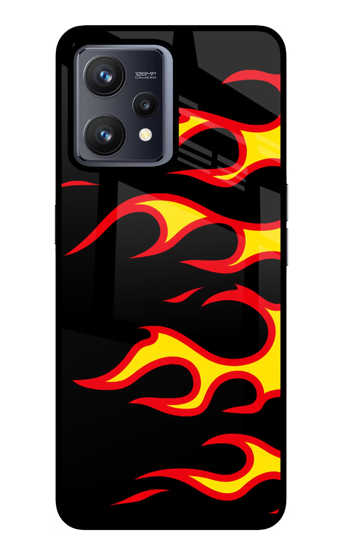 Side Sweep Flames Realme 9 4G Back Cover - Side Sweep Flames Realme 9 4G Glass Case Back Cover by Casekaro Side Sweep Flames Realme 9 4G Glass Case Back Cover by Casekaro
