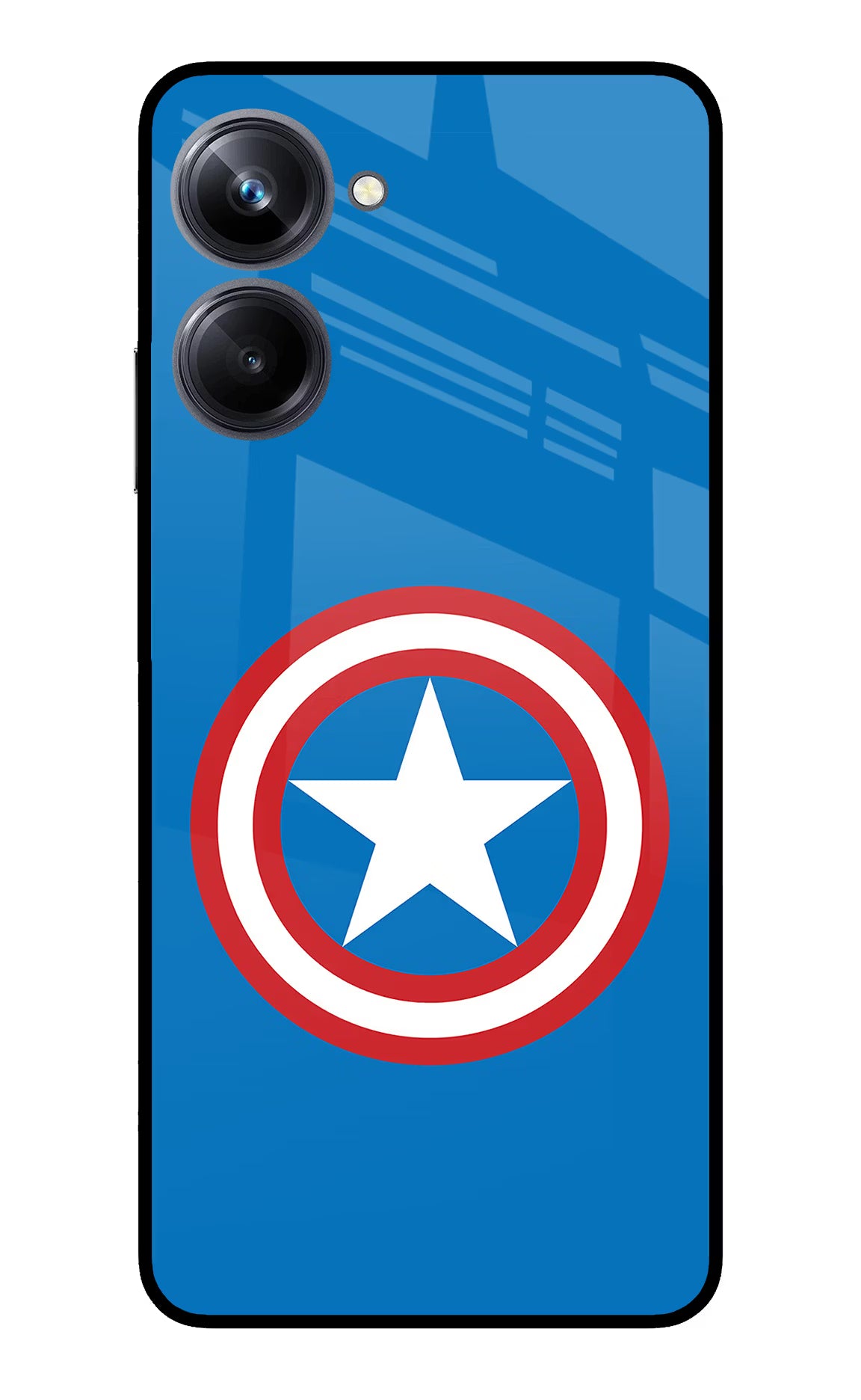 Captain America Logo Realme 10 Pro 5G Back Cover - Captain America Logo Realme 10 Pro 5G Glass Case Back Cover by Casekaro Captain America Logo Realme 10 Pro 5G Glass Case Back Cover by Casekaro