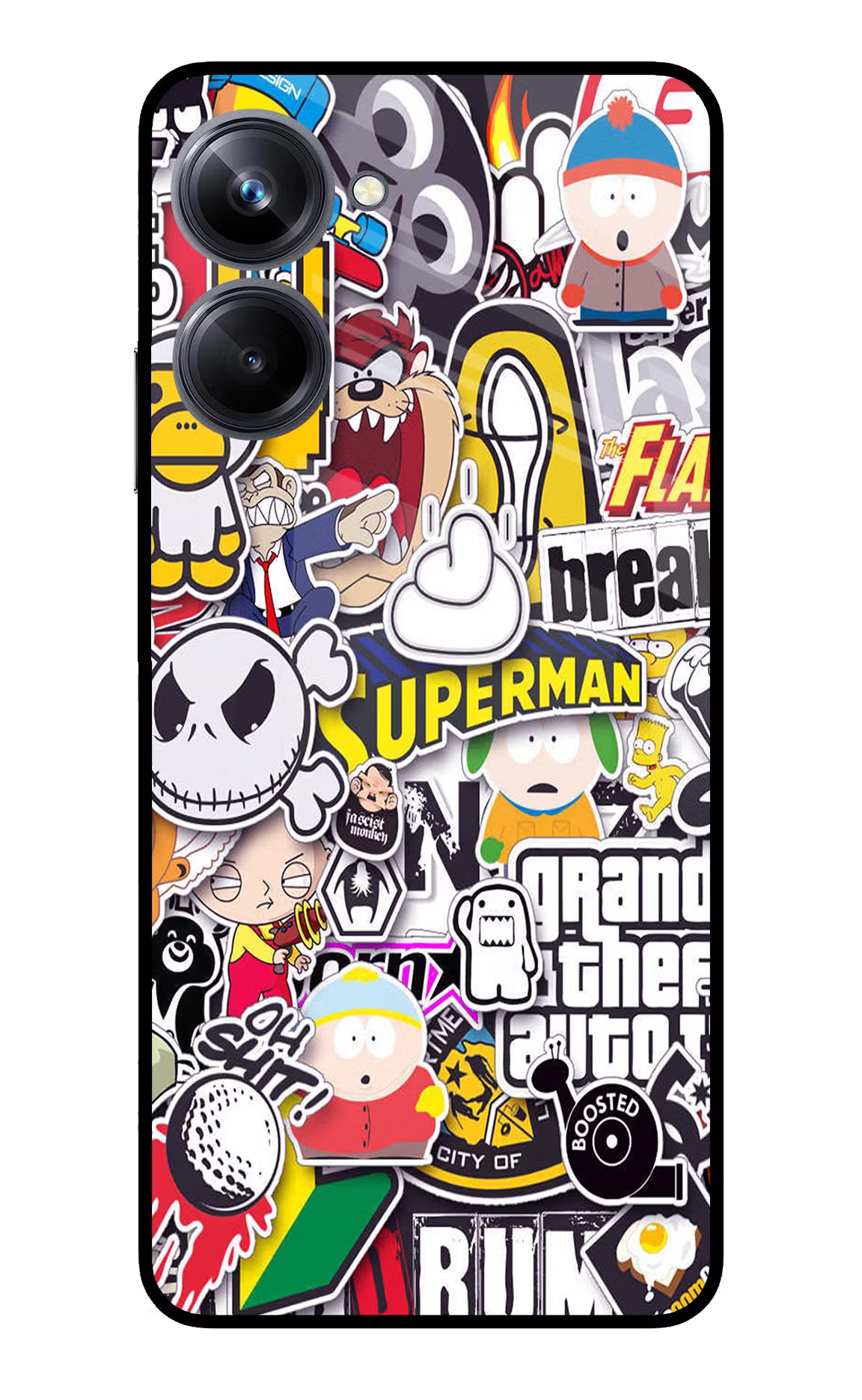Sticker Bomb Realme 10 Pro 5G Back Cover - Sticker Bomb Realme 10 Pro 5G Glass Case Back Cover by Casekaro Sticker Bomb Realme 10 Pro 5G Glass Case Back Cover by Casekaro