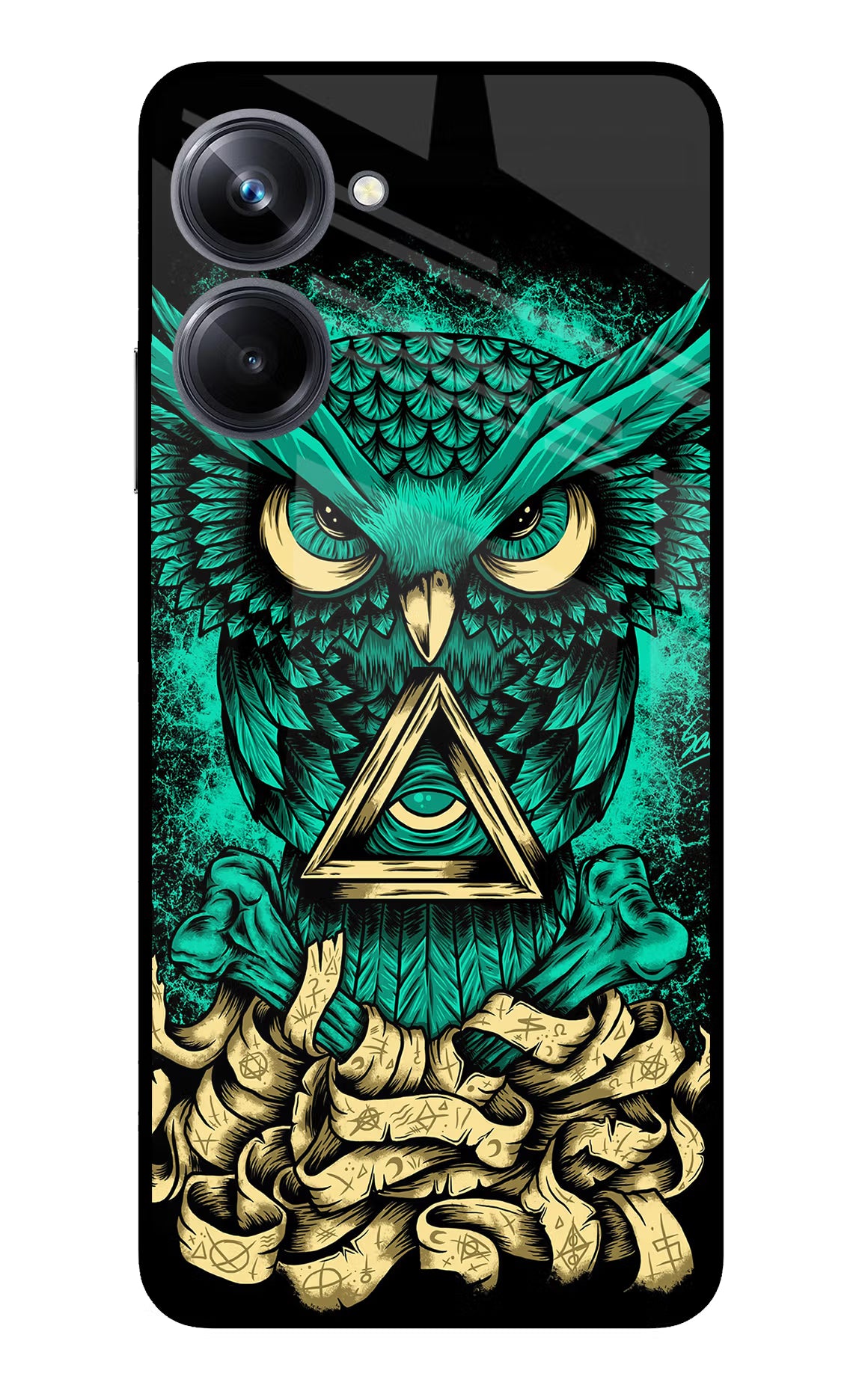 Green Owl Realme 10 Pro 5G Back Cover - Green Owl Realme 10 Pro 5G Glass Case Back Cover by Casekaro Green Owl Realme 10 Pro 5G Glass Case Back Cover by Casekaro