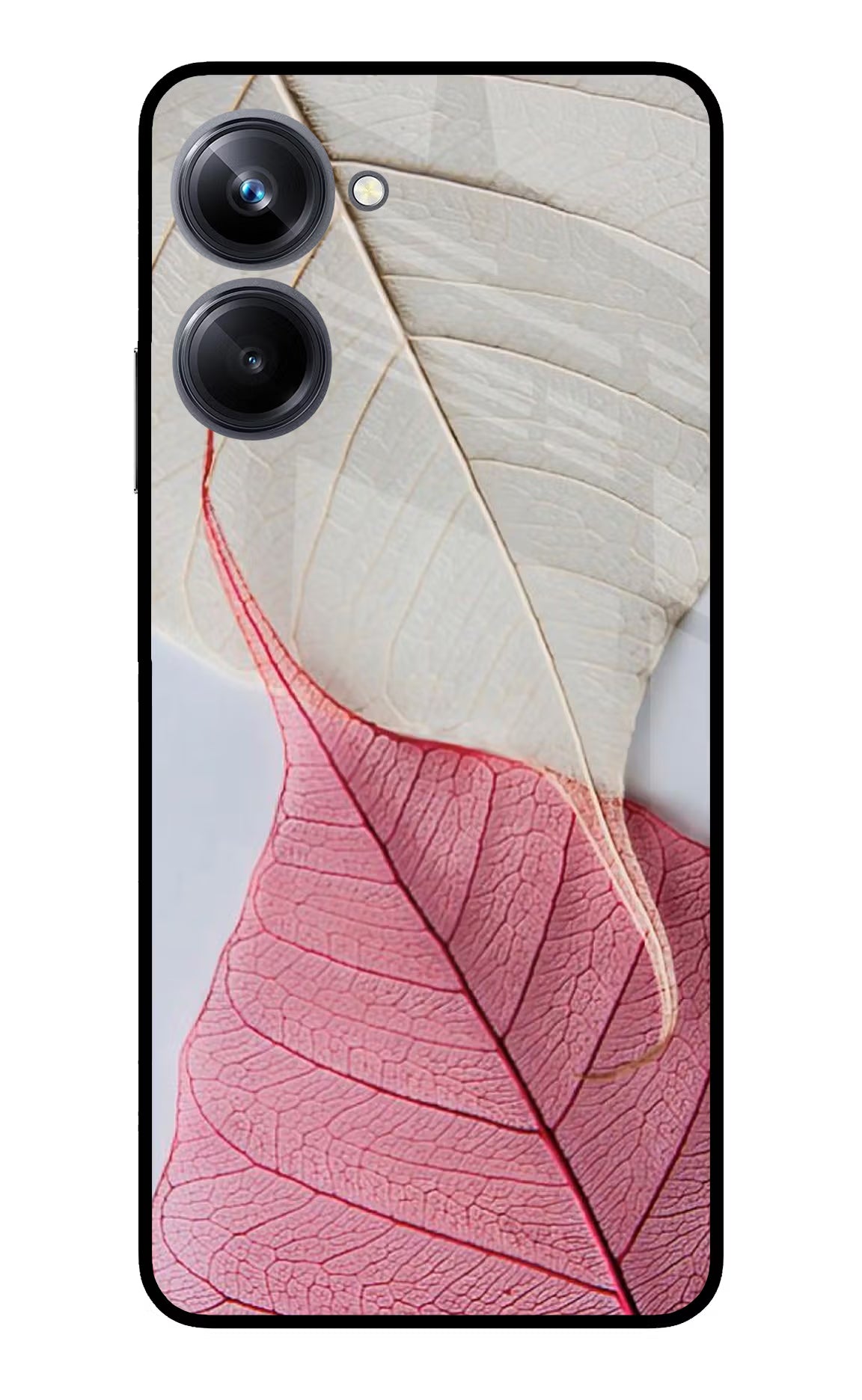 White Pink Leaf Realme 10 Pro 5G Back Cover - White Pink Leaf Realme 10 Pro 5G Glass Case Back Cover by Casekaro White Pink Leaf Realme 10 Pro 5G Glass Case Back Cover by Casekaro