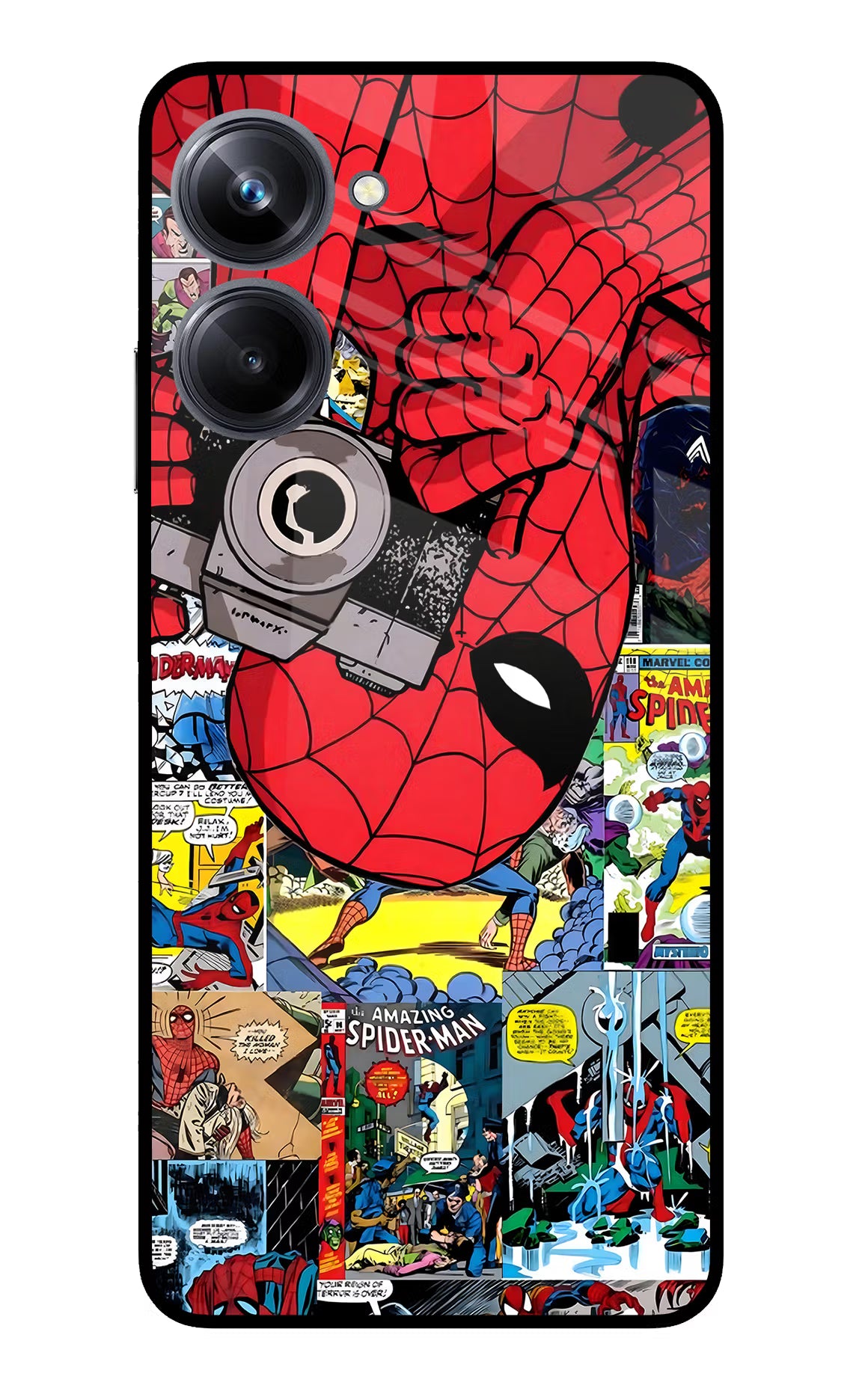 Spider Man Realme 10 Pro 5G Back Cover - Spider Man Realme 10 Pro 5G Glass Case Back Cover by Casekaro Spider Man Realme 10 Pro 5G Glass Case Back Cover by Casekaro