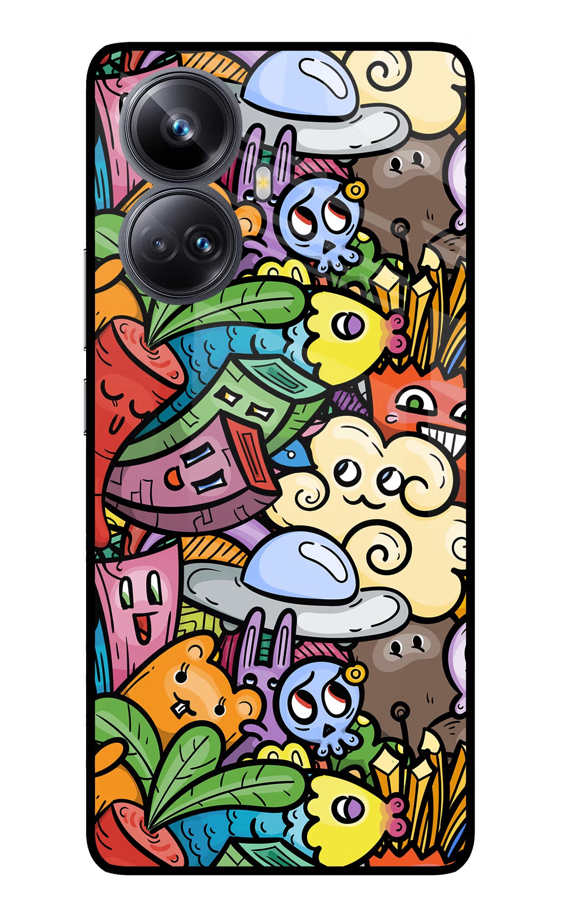 Veggie Doodle Realme 10 Pro+ 5G Glass Case - Veggie Doodle Realme 10 Pro+ 5G Glass Case Veggie Doodle Realme 10 Pro+ 5G Glass Case