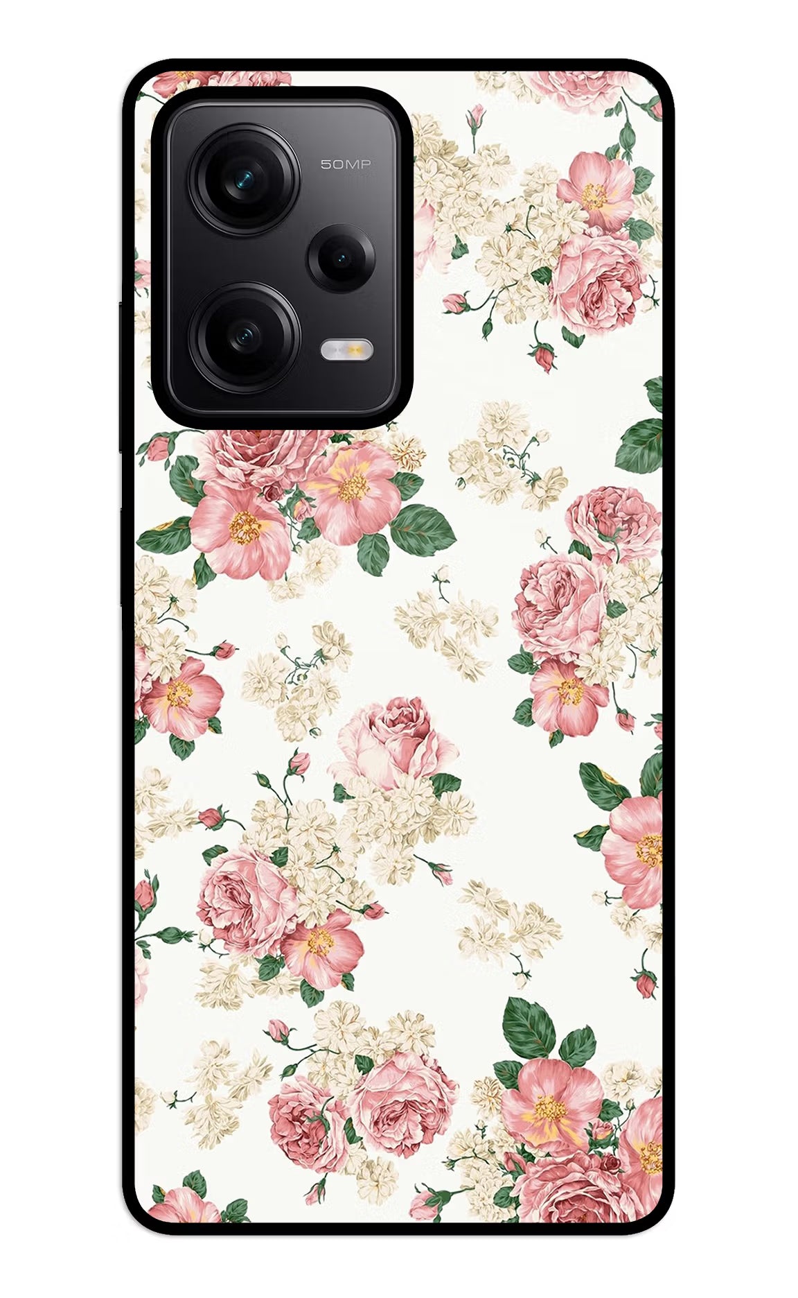 Flowers Redmi Note 12 5G Back Cover - Flowers Redmi Note 12 5G Glass Case Back Cover by Casekaro Flowers Redmi Note 12 5G Glass Case Back Cover by Casekaro