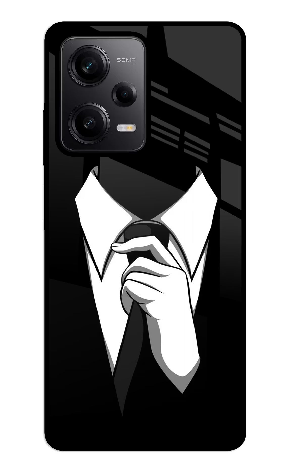Black Tie Redmi Note 12 5G Back Cover - Black Tie Redmi Note 12 5G Glass Case Back Cover by Casekaro Black Tie Redmi Note 12 5G Glass Case Back Cover by Casekaro
