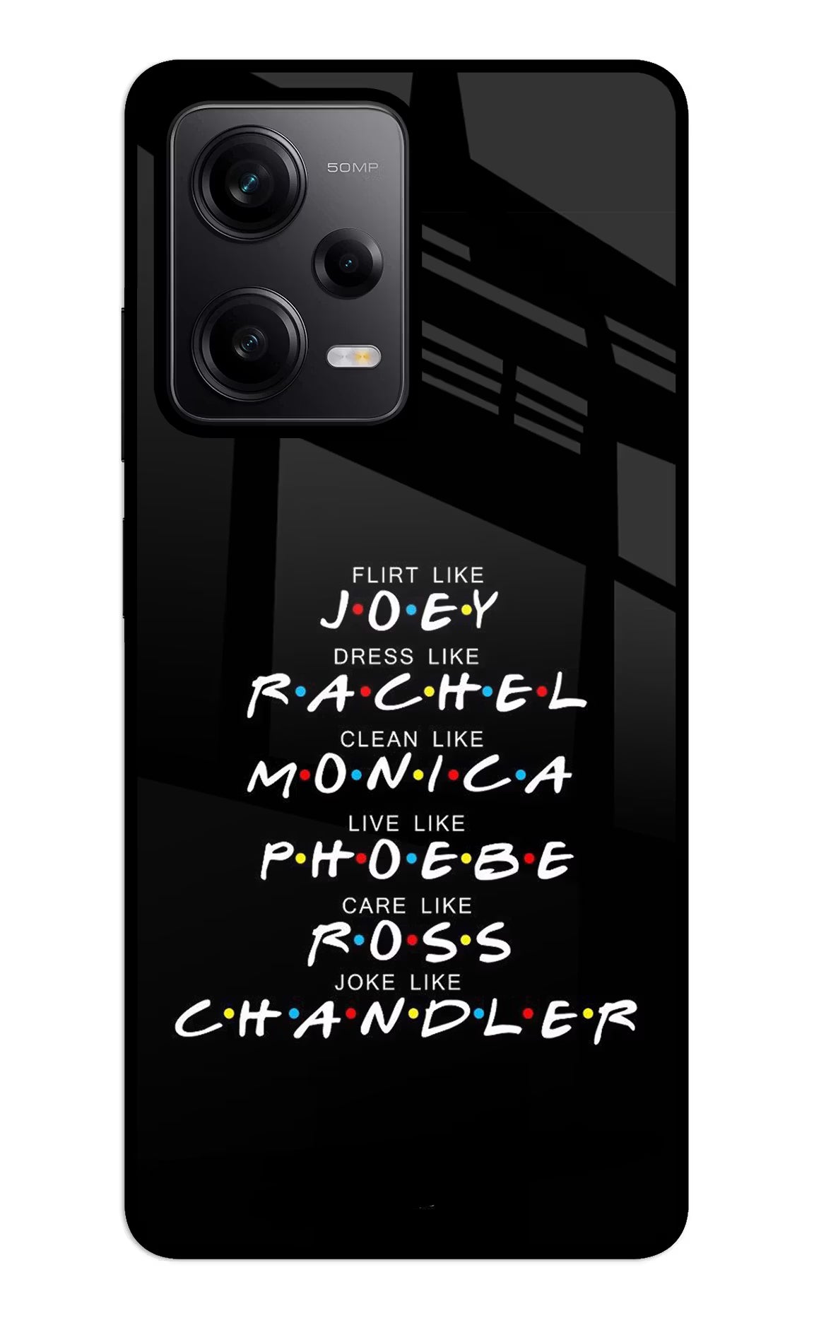 FRIENDS Character Redmi Note 12 5G Back Cover - FRIENDS Character Redmi Note 12 5G Glass Case Back Cover by Casekaro FRIENDS Character Redmi Note 12 5G Glass Case Back Cover by Casekaro