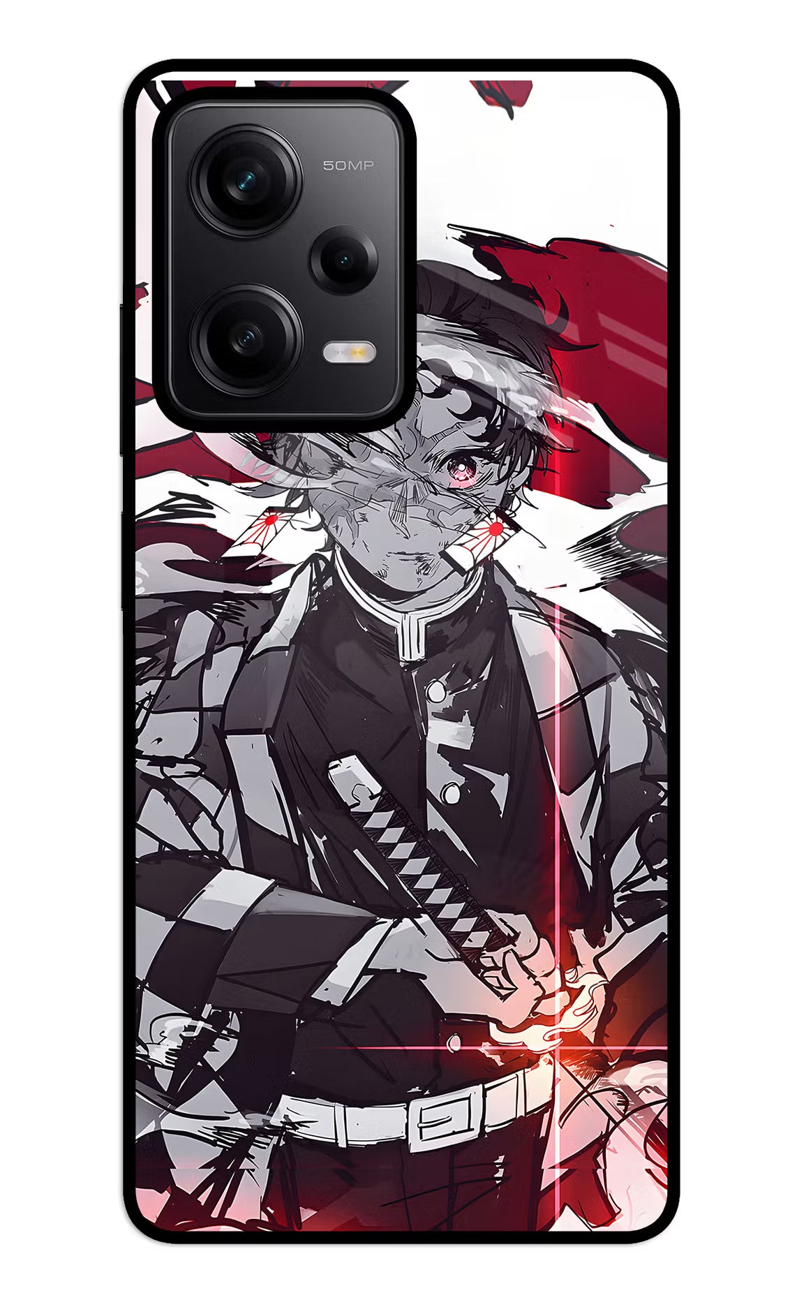 Demon Slayer Redmi Note 12 5G Back Cover - Demon Slayer Redmi Note 12 5G Glass Case Back Cover by Casekaro Demon Slayer Redmi Note 12 5G Glass Case Back Cover by Casekaro