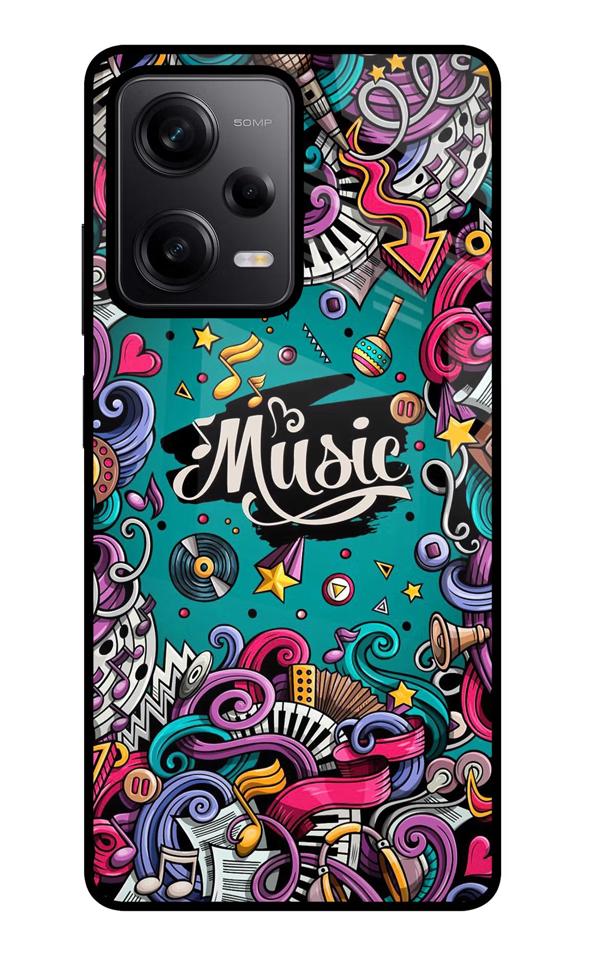 Music Graffiti Redmi Note 12 Pro 5G Back Cover - Music Graffiti Redmi Note 12 Pro 5G Glass Case Back Cover by Casekaro Music Graffiti Redmi Note 12 Pro 5G Glass Case Back Cover by Casekaro