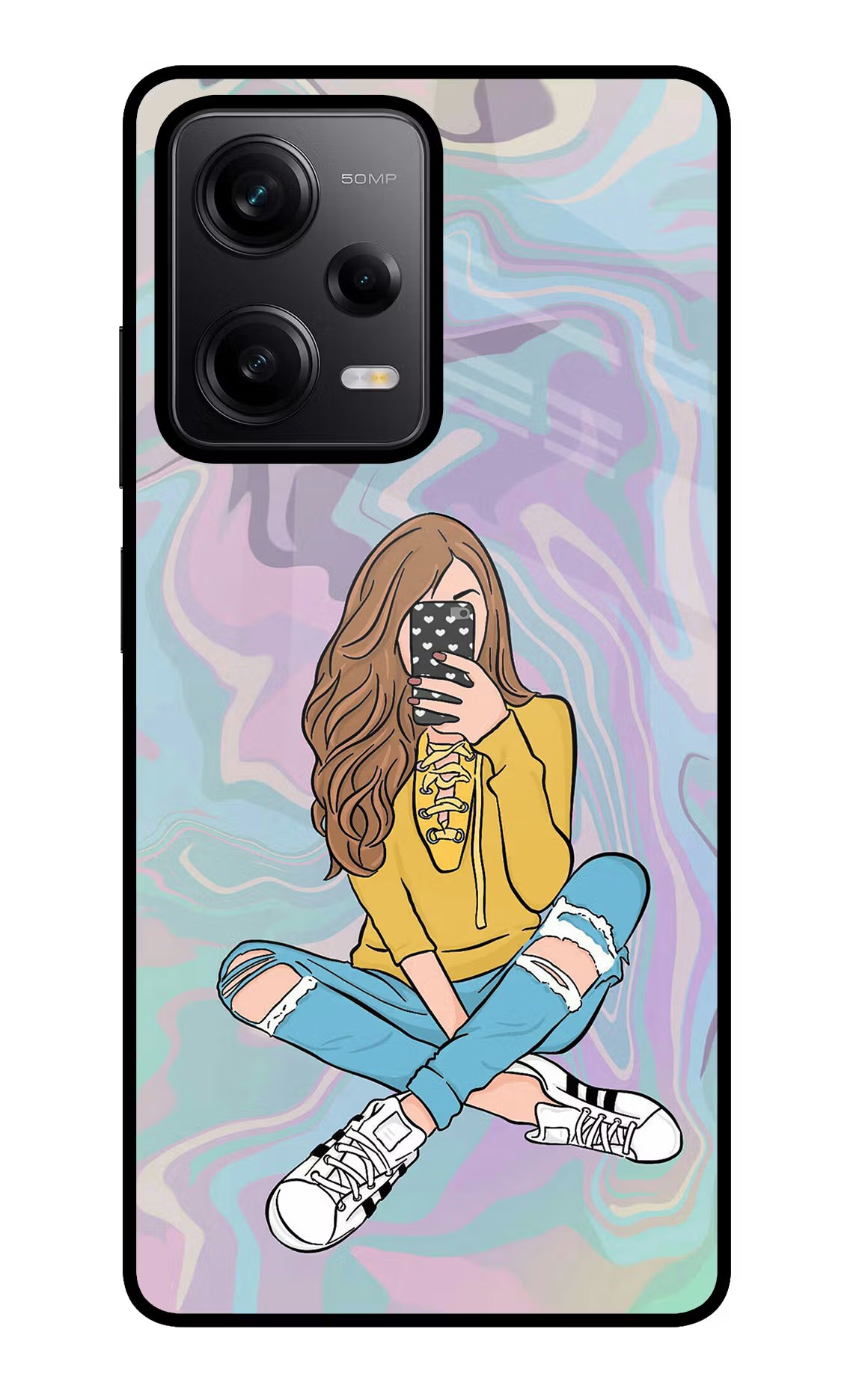 Selfie Girl Redmi Note 12 Pro 5G Glass Case - Selfie Girl Redmi Note 12 Pro 5G Glass Case Selfie Girl Redmi Note 12 Pro 5G Glass Case