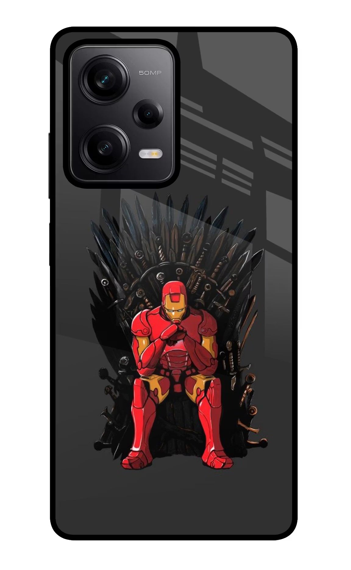 Ironman Throne Redmi Note 12 Pro 5G Back Cover - Ironman Throne Redmi Note 12 Pro 5G Glass Case Back Cover by Casekaro Ironman Throne Redmi Note 12 Pro 5G Glass Case Back Cover by Casekaro