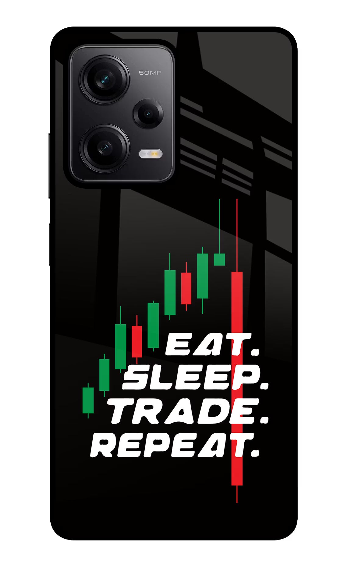 Eat Sleep Trade Repeat Redmi Note 12 Pro 5G Back Cover - Eat Sleep Trade Repeat Redmi Note 12 Pro 5G Glass Case Back Cover by Casekaro Eat Sleep Trade Repeat Redmi Note 12 Pro 5G Glass Case Back Cover by Casekaro