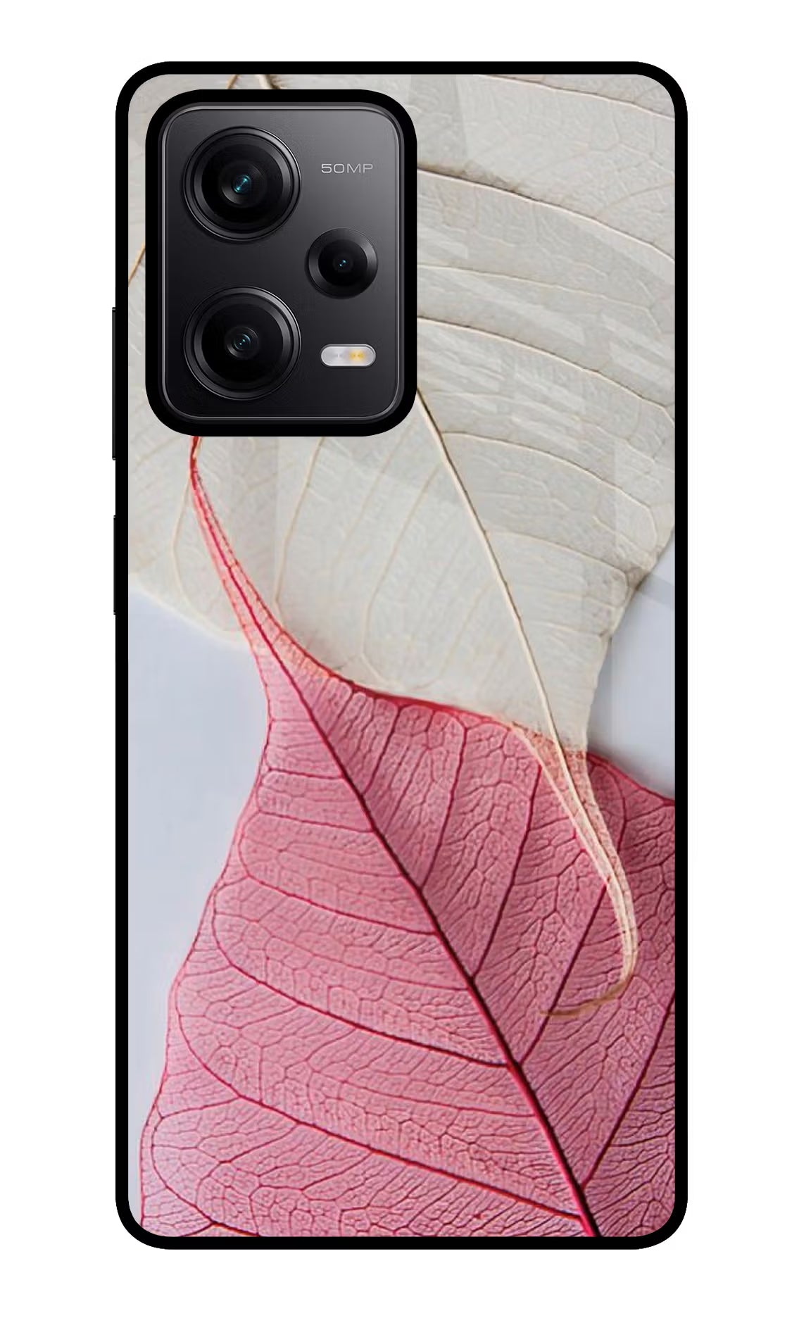 White Pink Leaf Redmi Note 12 Pro 5G Back Cover - White Pink Leaf Redmi Note 12 Pro 5G Glass Case Back Cover by Casekaro White Pink Leaf Redmi Note 12 Pro 5G Glass Case Back Cover by Casekaro