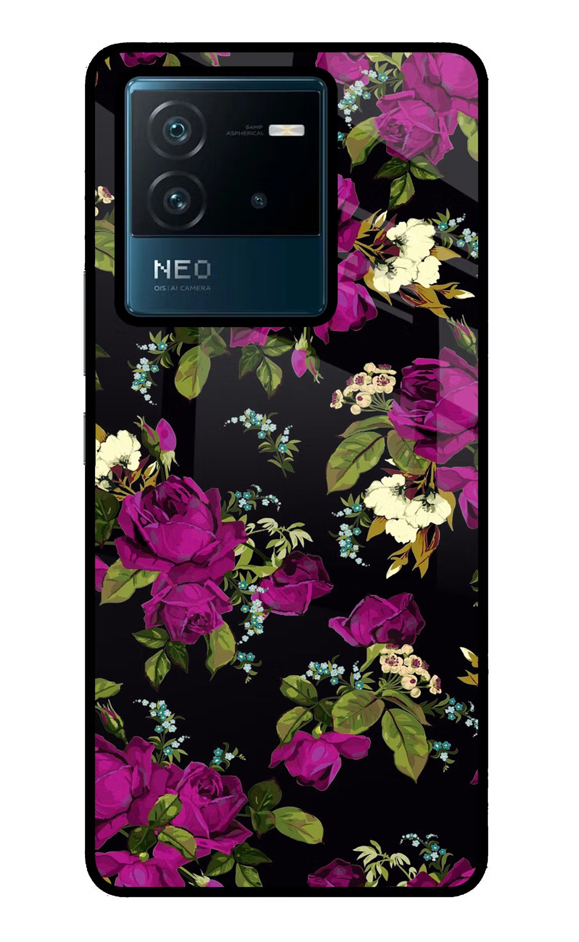 Flowers IQOO Neo 6 5G Back Cover - Flowers IQOO Neo 6 5G Glass Case Back Cover by Casekaro Flowers IQOO Neo 6 5G Glass Case Back Cover by Casekaro