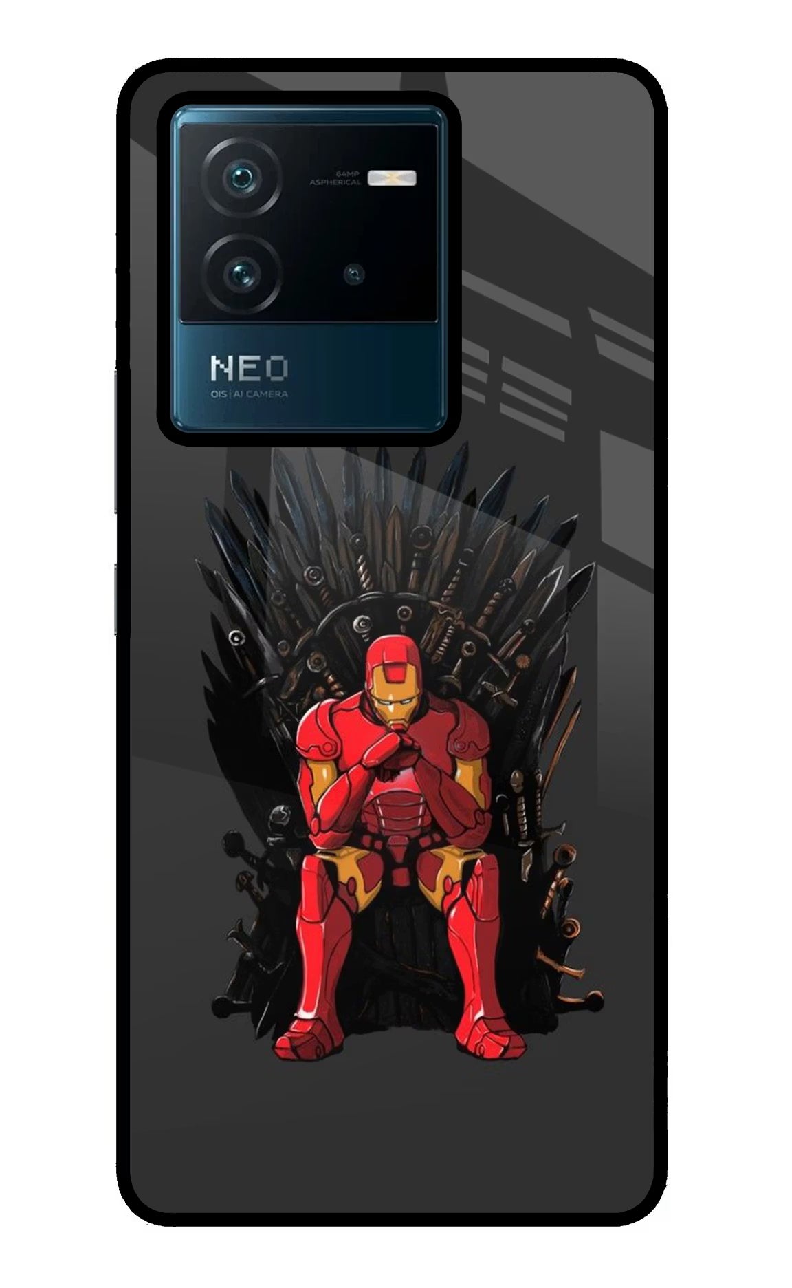 Ironman Throne IQOO Neo 6 5G Back Cover - Ironman Throne IQOO Neo 6 5G Glass Case Back Cover by Casekaro Ironman Throne IQOO Neo 6 5G Glass Case Back Cover by Casekaro