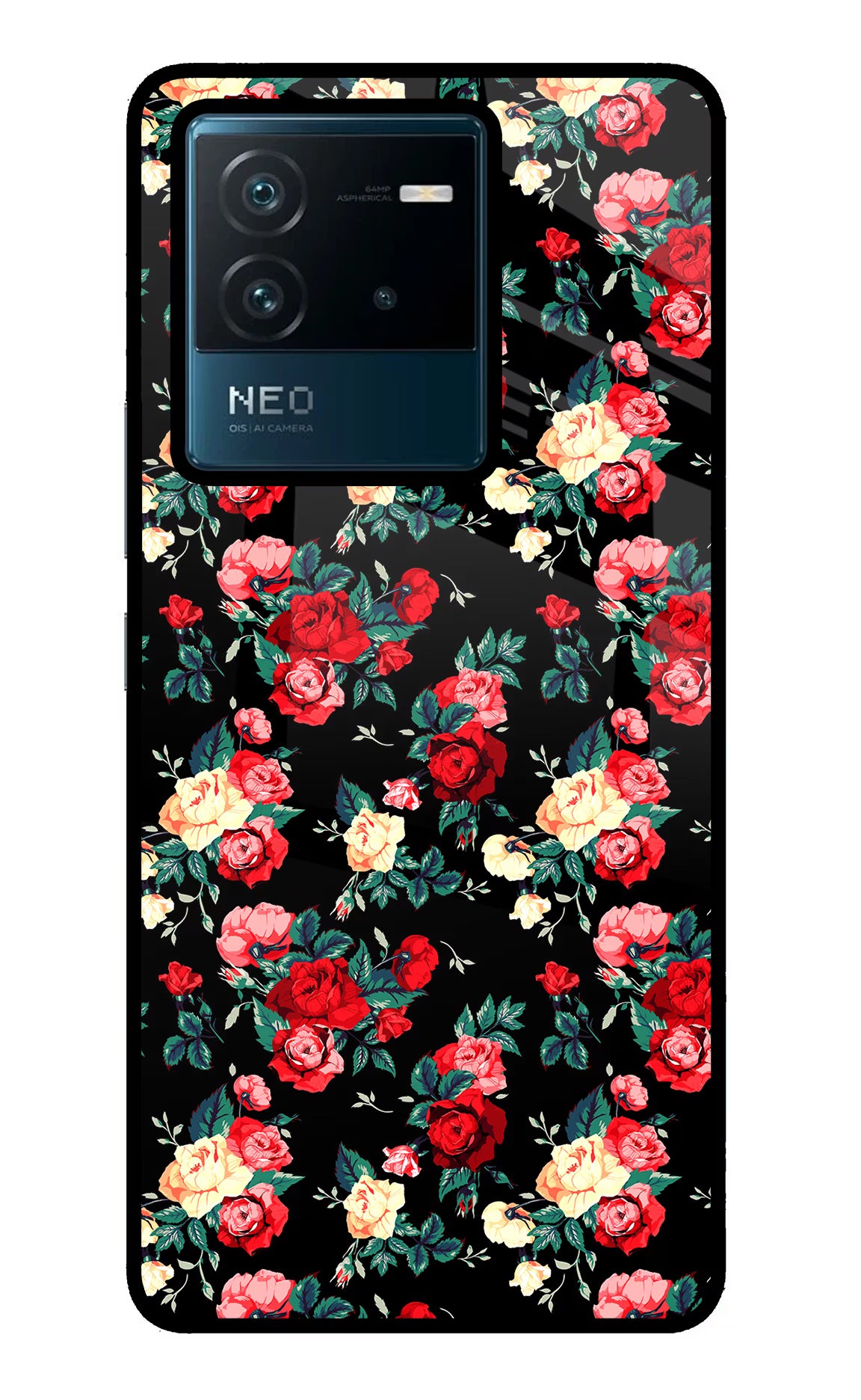 Rose Pattern IQOO Neo 6 5G Back Cover - Rose Pattern IQOO Neo 6 5G Glass Case Back Cover by Casekaro Rose Pattern IQOO Neo 6 5G Glass Case Back Cover by Casekaro