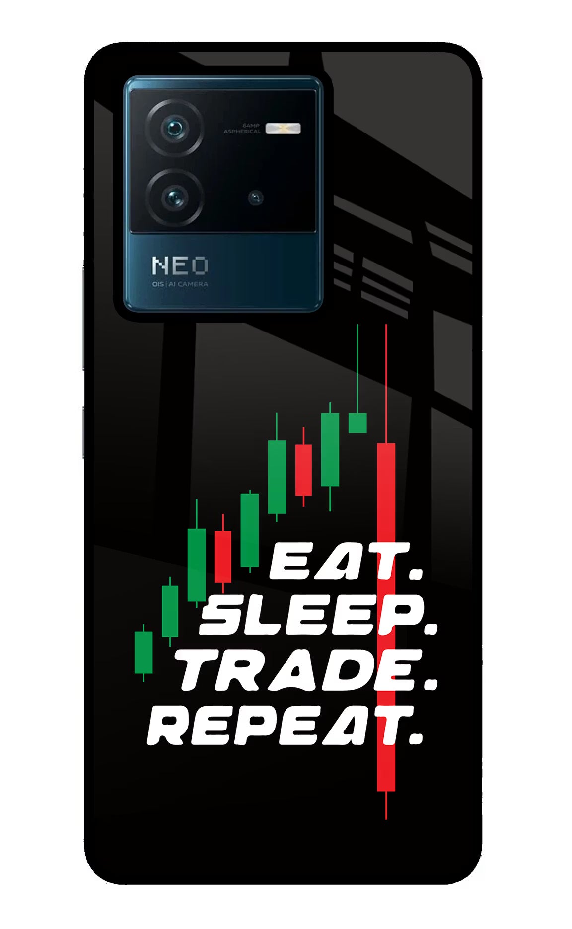 Eat Sleep Trade Repeat IQOO Neo 6 5G Back Cover - Eat Sleep Trade Repeat IQOO Neo 6 5G Glass Case Back Cover by Casekaro Eat Sleep Trade Repeat IQOO Neo 6 5G Glass Case Back Cover by Casekaro