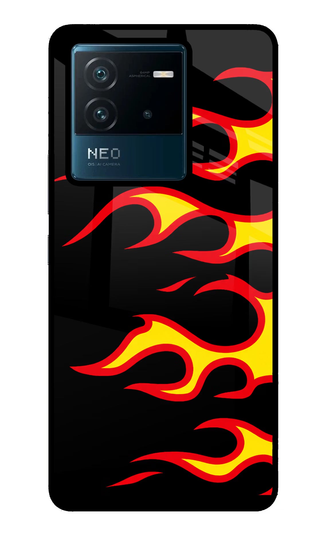 Side Sweep Flames IQOO Neo 6 5G Back Cover - Side Sweep Flames IQOO Neo 6 5G Glass Case Back Cover by Casekaro Side Sweep Flames IQOO Neo 6 5G Glass Case Back Cover by Casekaro