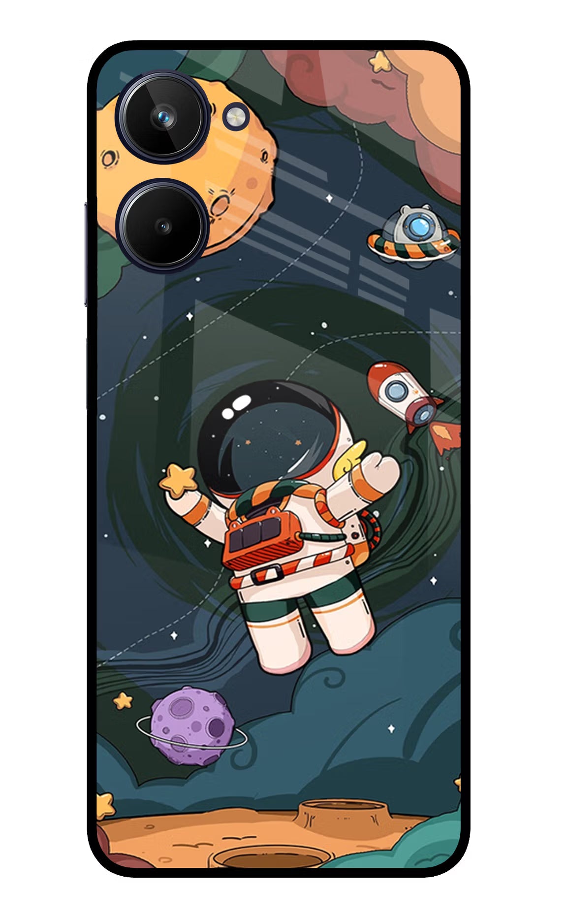 Cartoon Astronaut Realme 10 Glass Case - Cartoon Astronaut Realme 10 Glass Case Cartoon Astronaut Realme 10 Glass Case