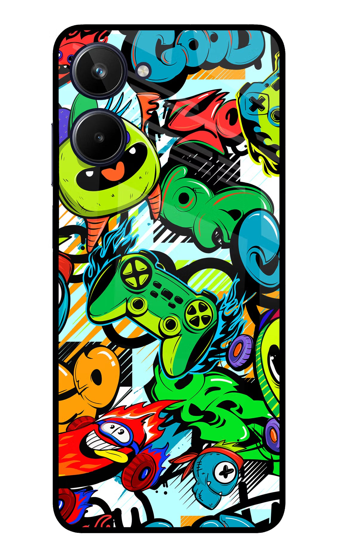 Game Doodle Realme 10 Glass Case - Game Doodle Realme 10 Glass Case Game Doodle Realme 10 Glass Case