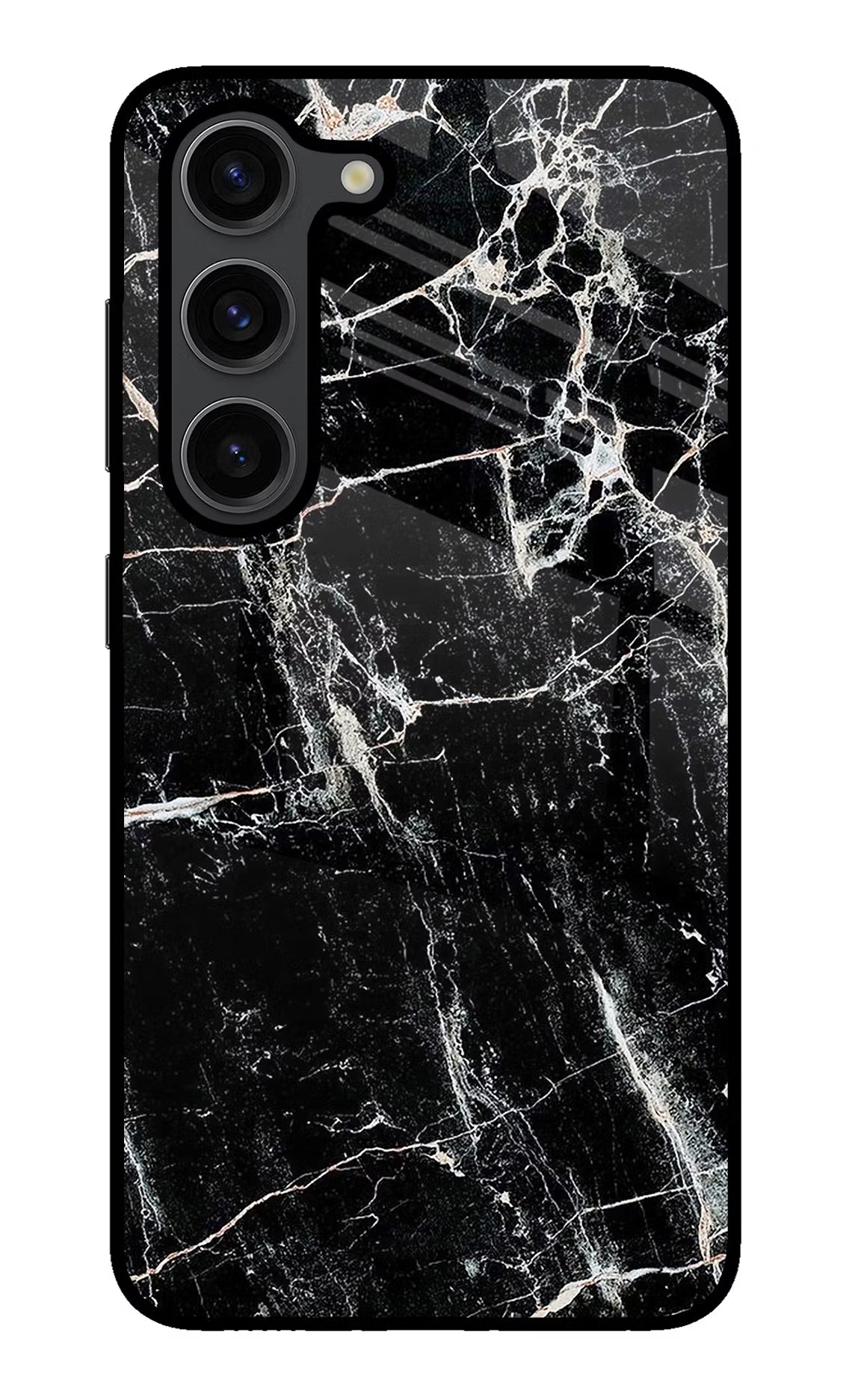 Black Marble Texture Samsung S23 Plus Glass Case Back Cover by Casekaro