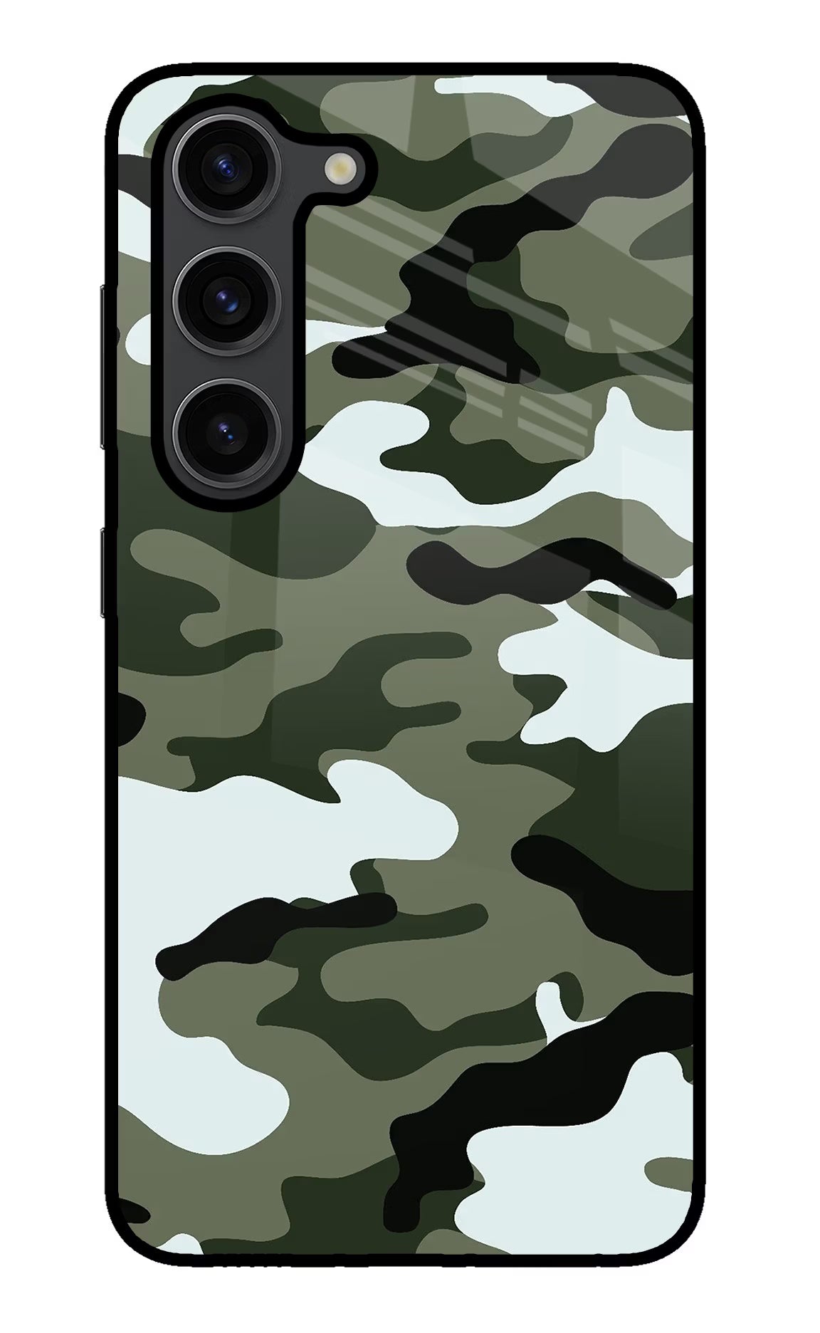 Camouflage Samsung S23 Plus Glass Case Back Cover by Casekaro