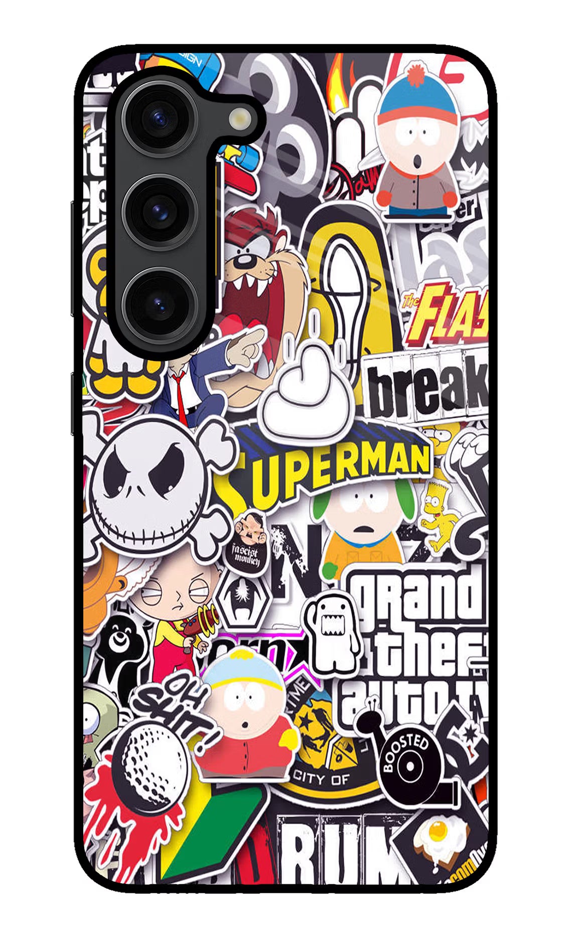 Sticker Bomb Samsung S23 Plus Glass Case Back Cover by Casekaro
