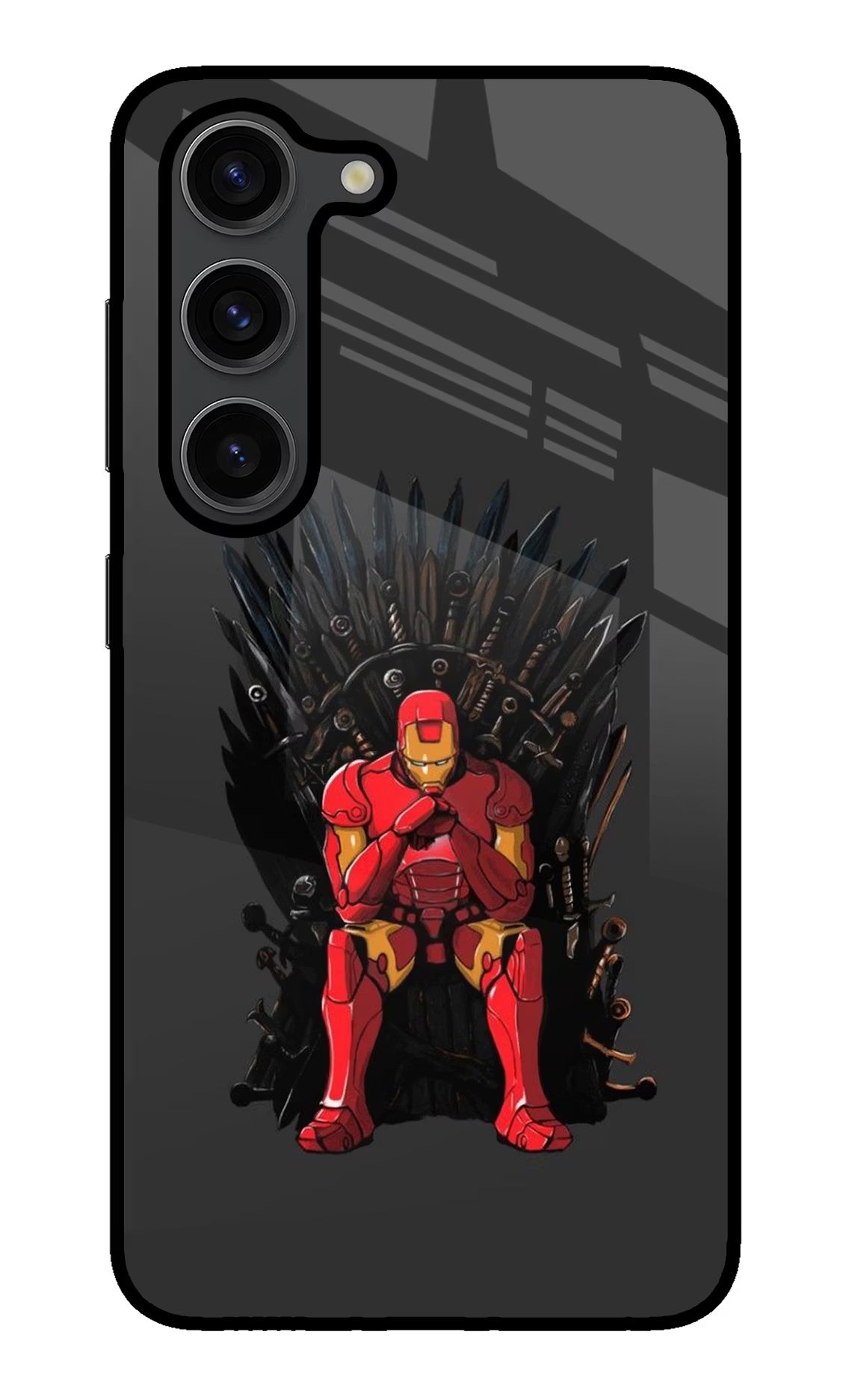 Ironman Throne Samsung S23 Plus Back Cover - Ironman Throne Samsung S23 Plus Glass Case Back Cover by Casekaro Ironman Throne Samsung S23 Plus Glass Case Back Cover by Casekaro