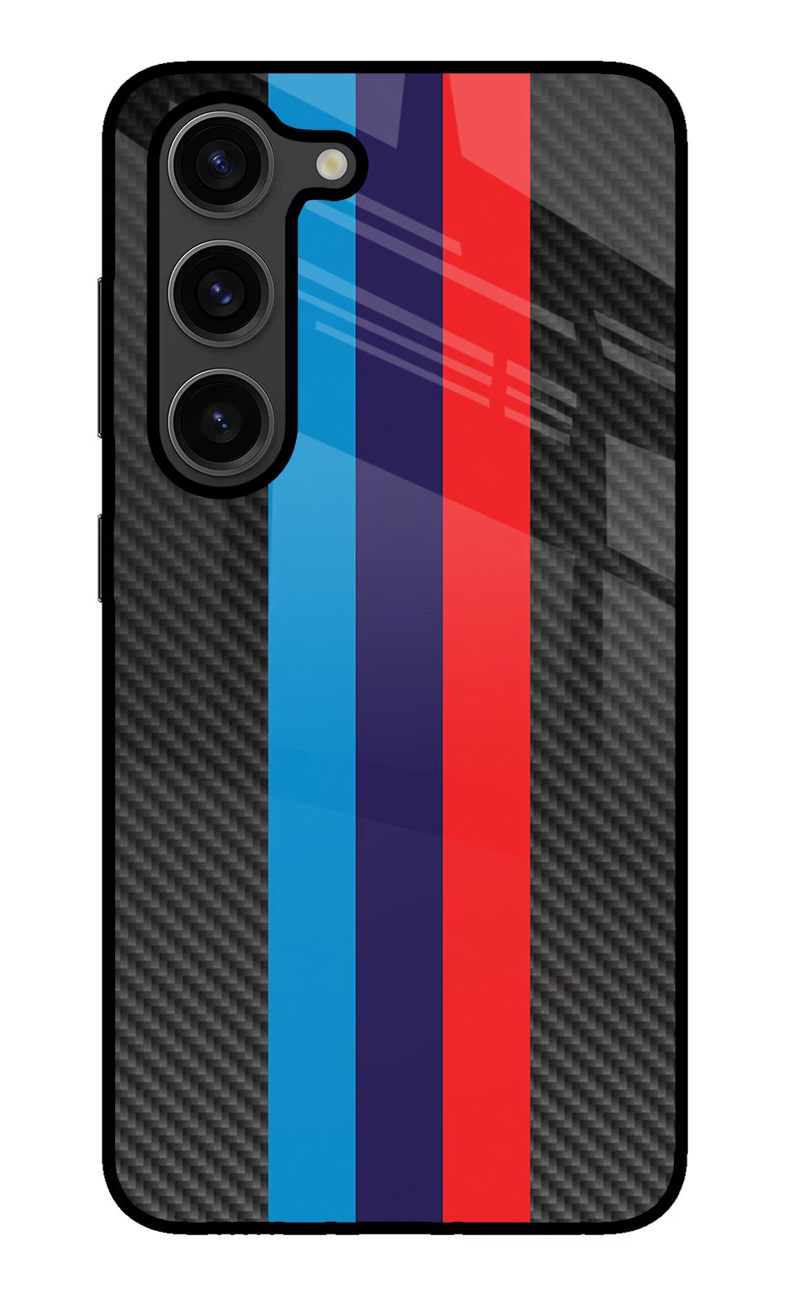 BMW Stripes Pattern Samsung S23 Plus Glass Case Back Cover by Casekaro