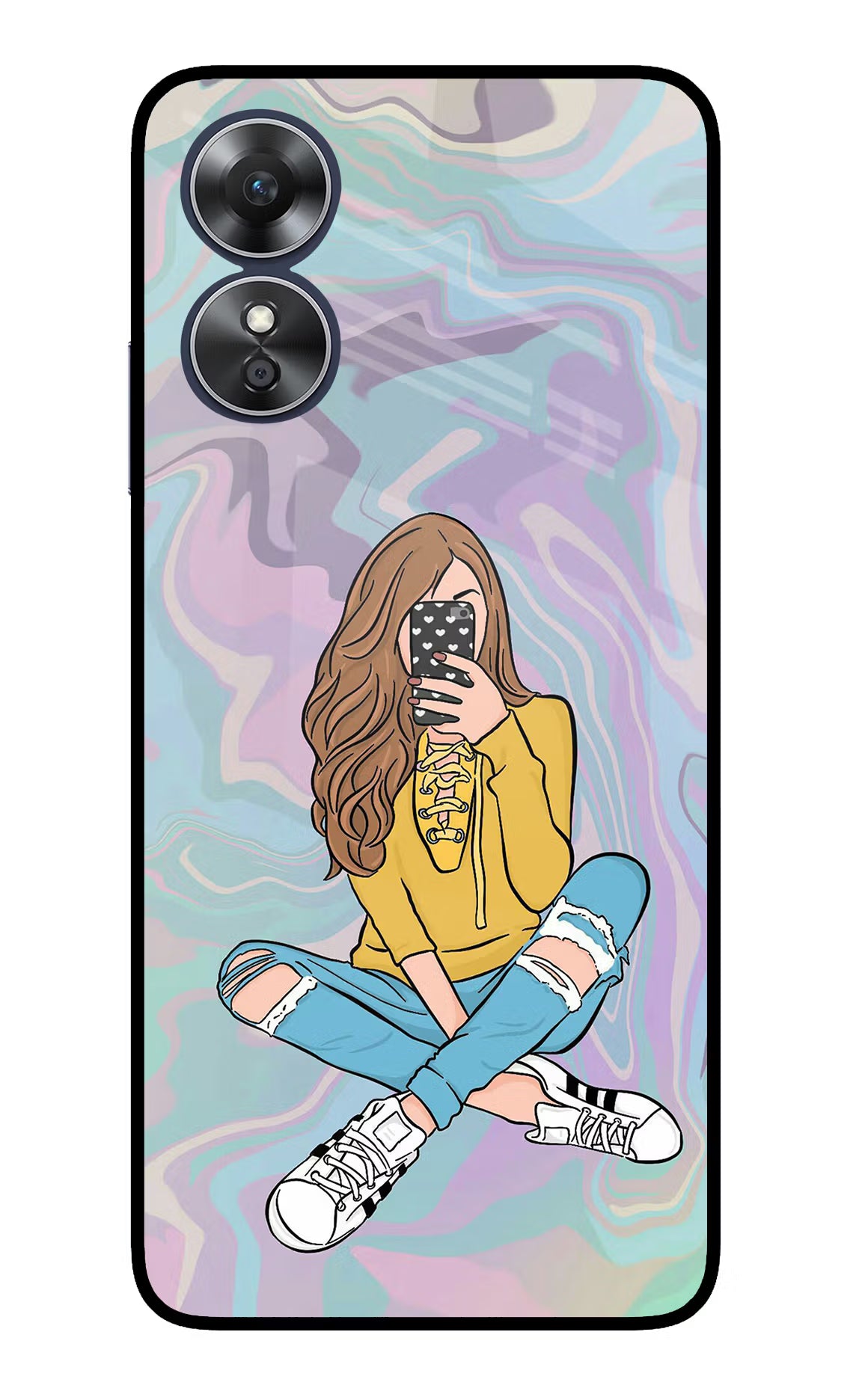 Selfie Girl Oppo A17 Glass Case - Selfie Girl Oppo A17 Glass Case Selfie Girl Oppo A17 Glass Case