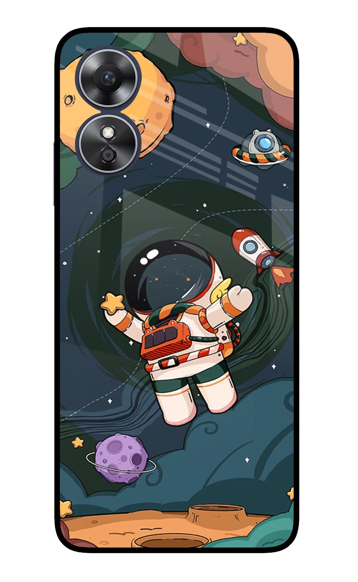 Cartoon Astronaut Oppo A17 Glass Case - Cartoon Astronaut Oppo A17 Glass Case Cartoon Astronaut Oppo A17 Glass Case