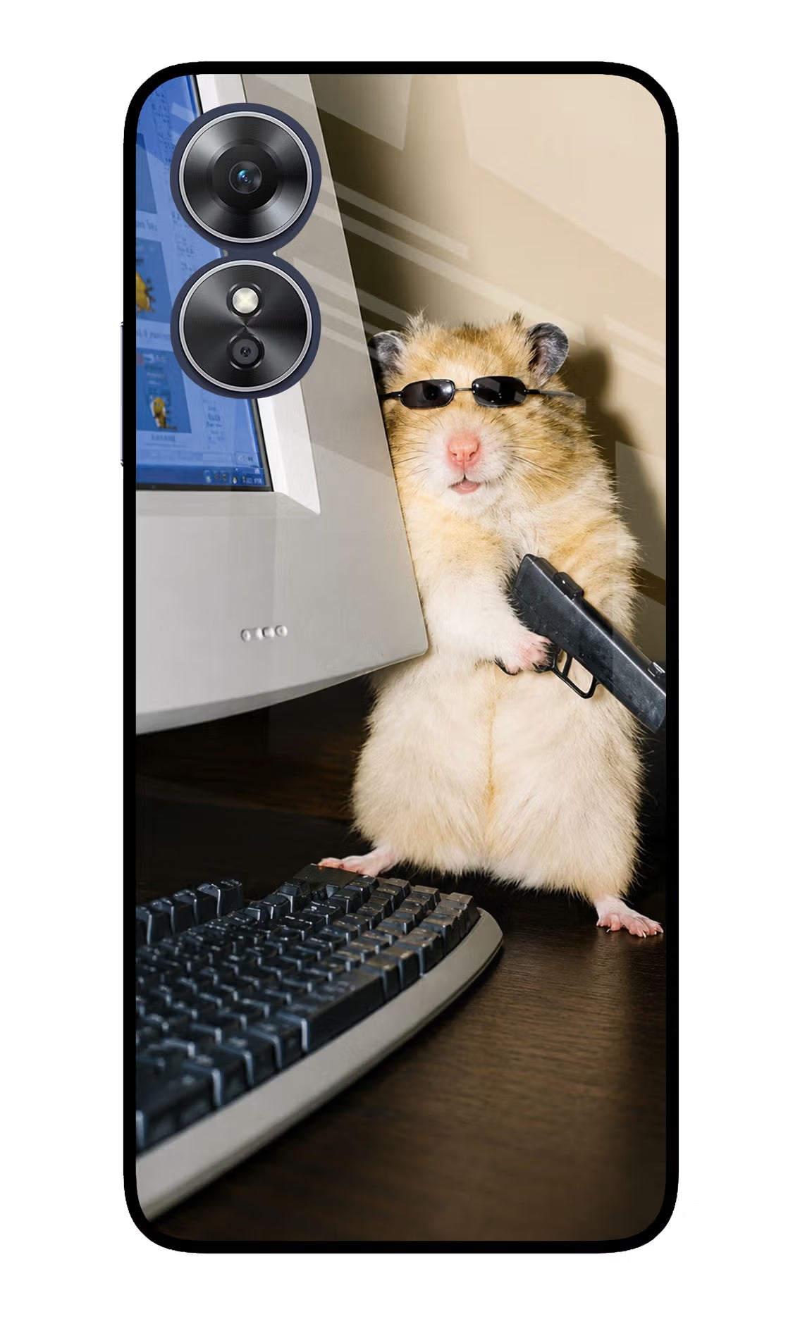 Hacker Hamster Oppo A17 Glass Case - Hacker Hamster Oppo A17 Glass Case Hacker Hamster Oppo A17 Glass Case