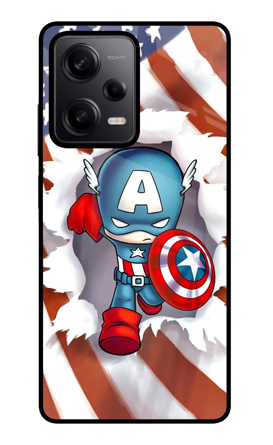 Captain America Poco X5 5G Back Cover - Captain America Poco X5 5G Glass Case Back Cover by Casekaro Captain America Poco X5 5G Glass Case Back Cover by Casekaro