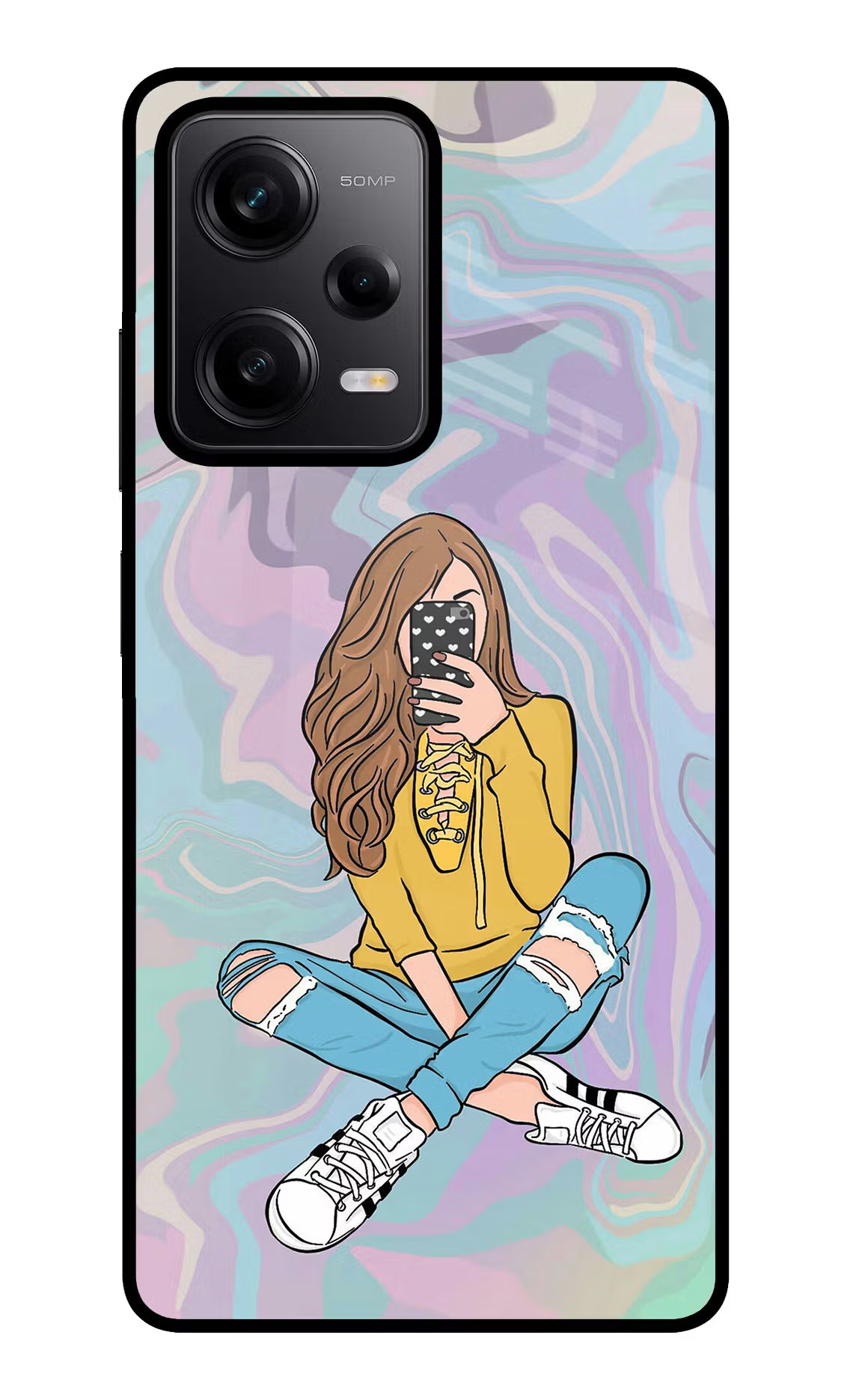 Selfie Girl Poco X5 5G Back Cover - Selfie Girl Poco X5 5G Glass Case Back Cover by Casekaro Selfie Girl Poco X5 5G Glass Case Back Cover by Casekaro