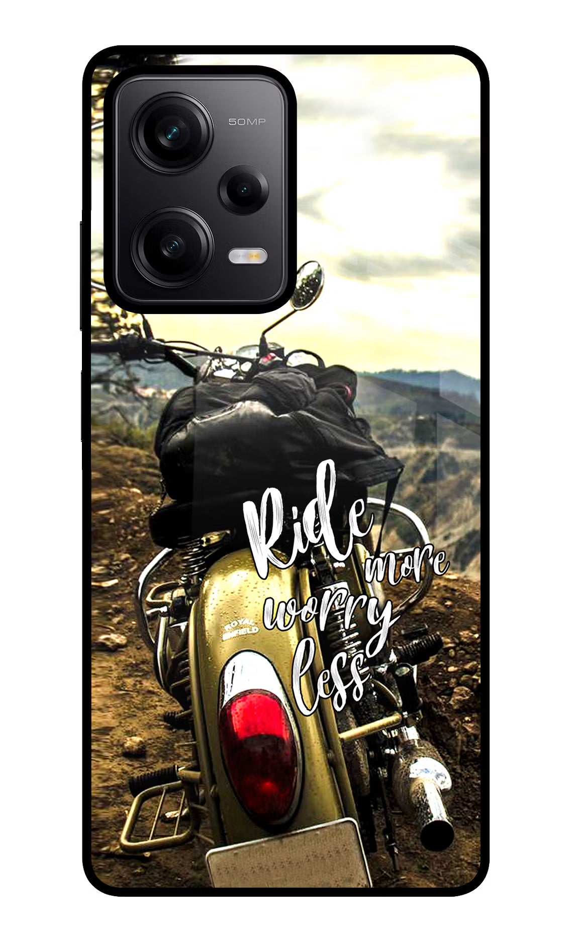 Ride More Worry Less Poco X5 5G Back Cover - Ride More Worry Less Poco X5 5G Glass Case Back Cover by Casekaro Ride More Worry Less Poco X5 5G Glass Case Back Cover by Casekaro