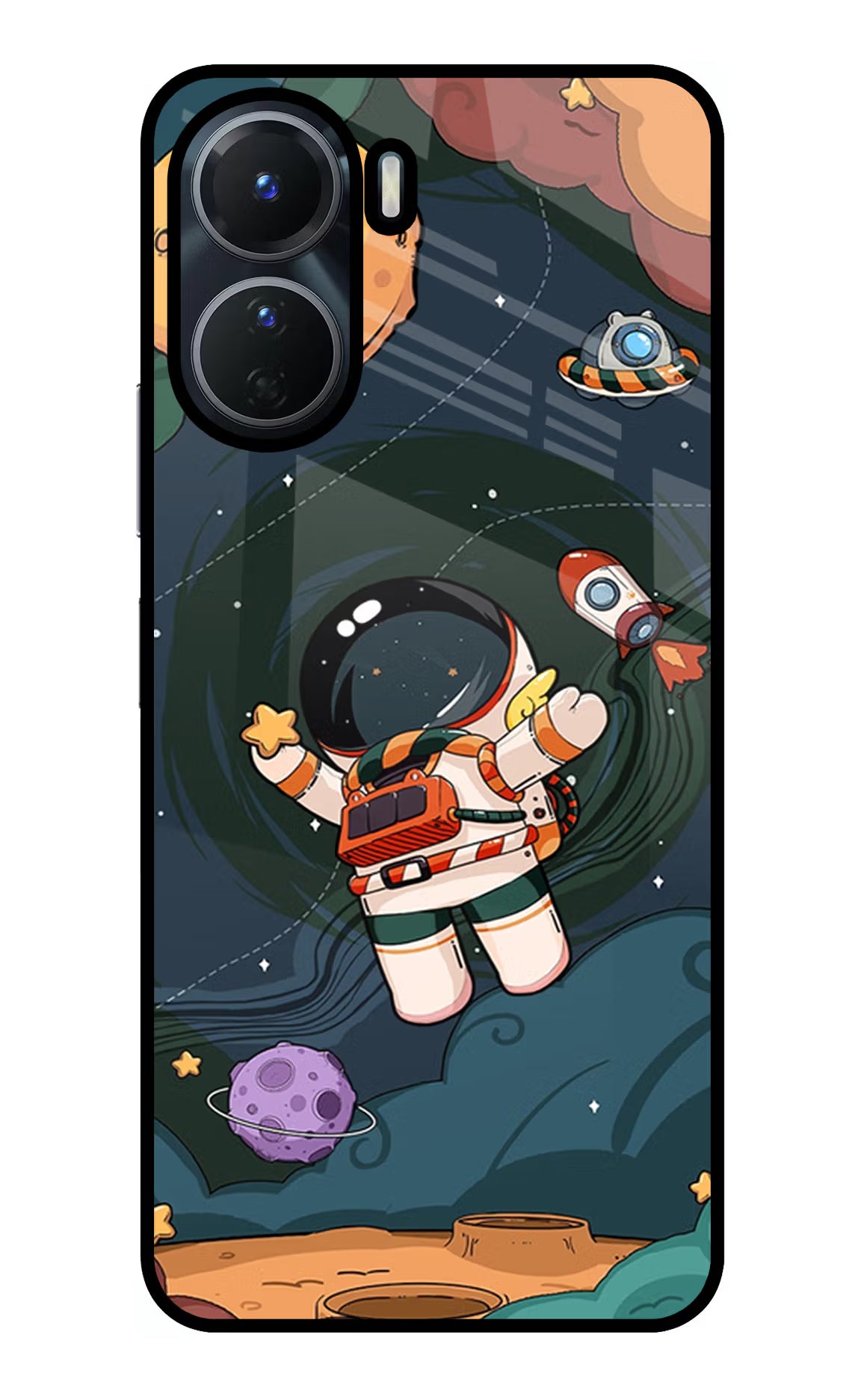 Cartoon Astronaut Vivo Y56 5G Glass Case - Cartoon Astronaut Vivo Y56 5G Glass Case Cartoon Astronaut Vivo Y56 5G Glass Case