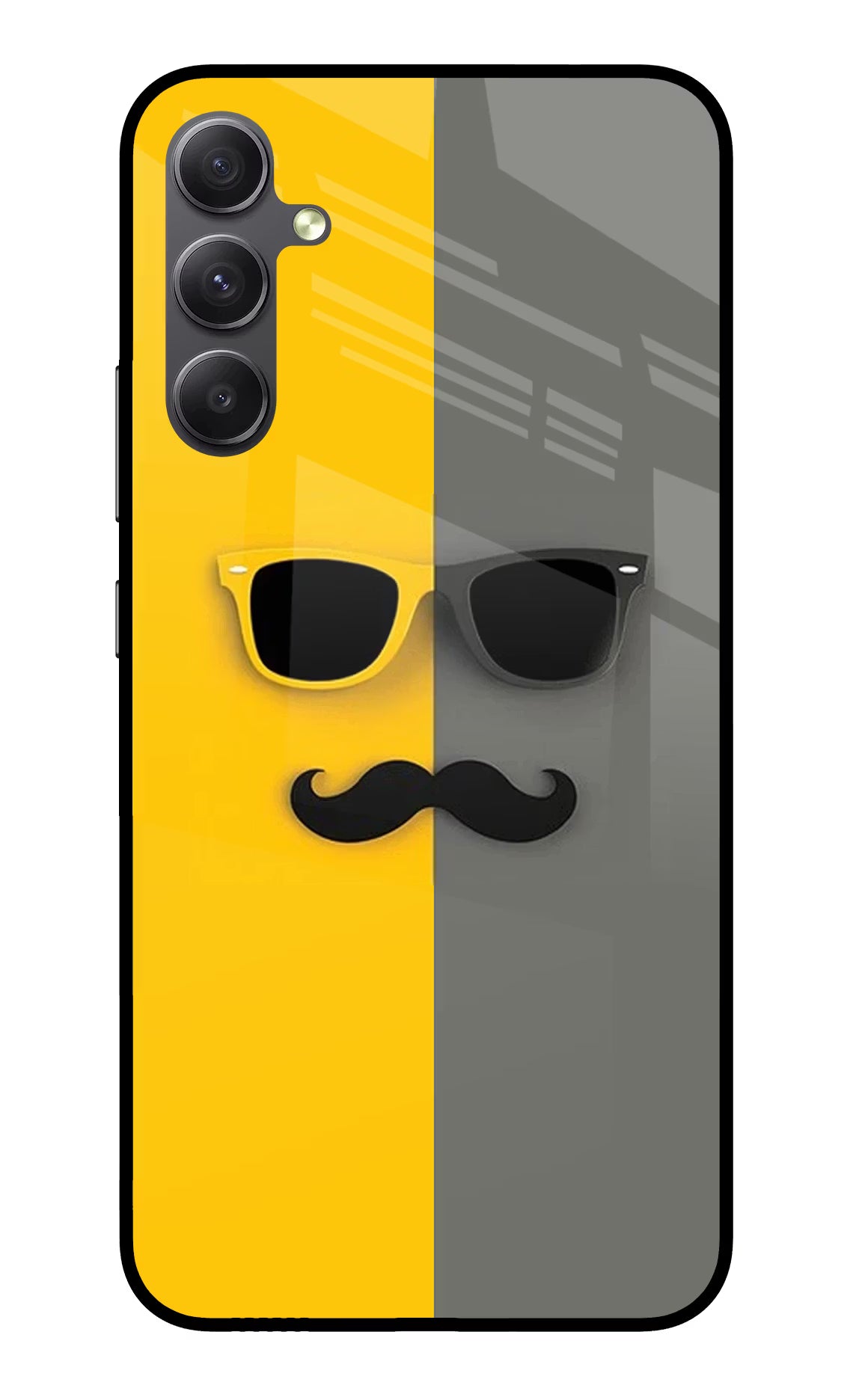 Sunglasses with Mustache Samsung A34 5G Glass Case Back Cover by Casekaro