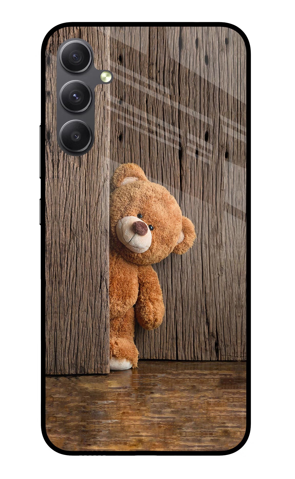 Teddy Wooden Samsung A34 5G Glass Case Back Cover by Casekaro