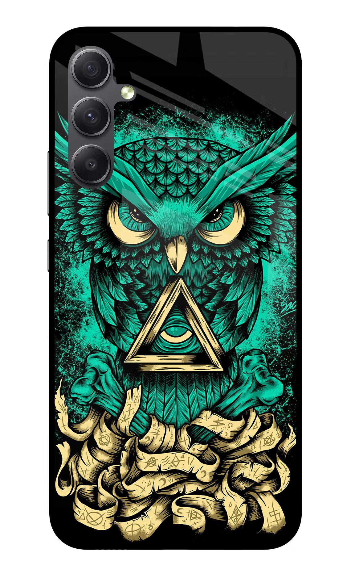 Green Owl Samsung A34 5G Glass Case Back Cover by Casekaro