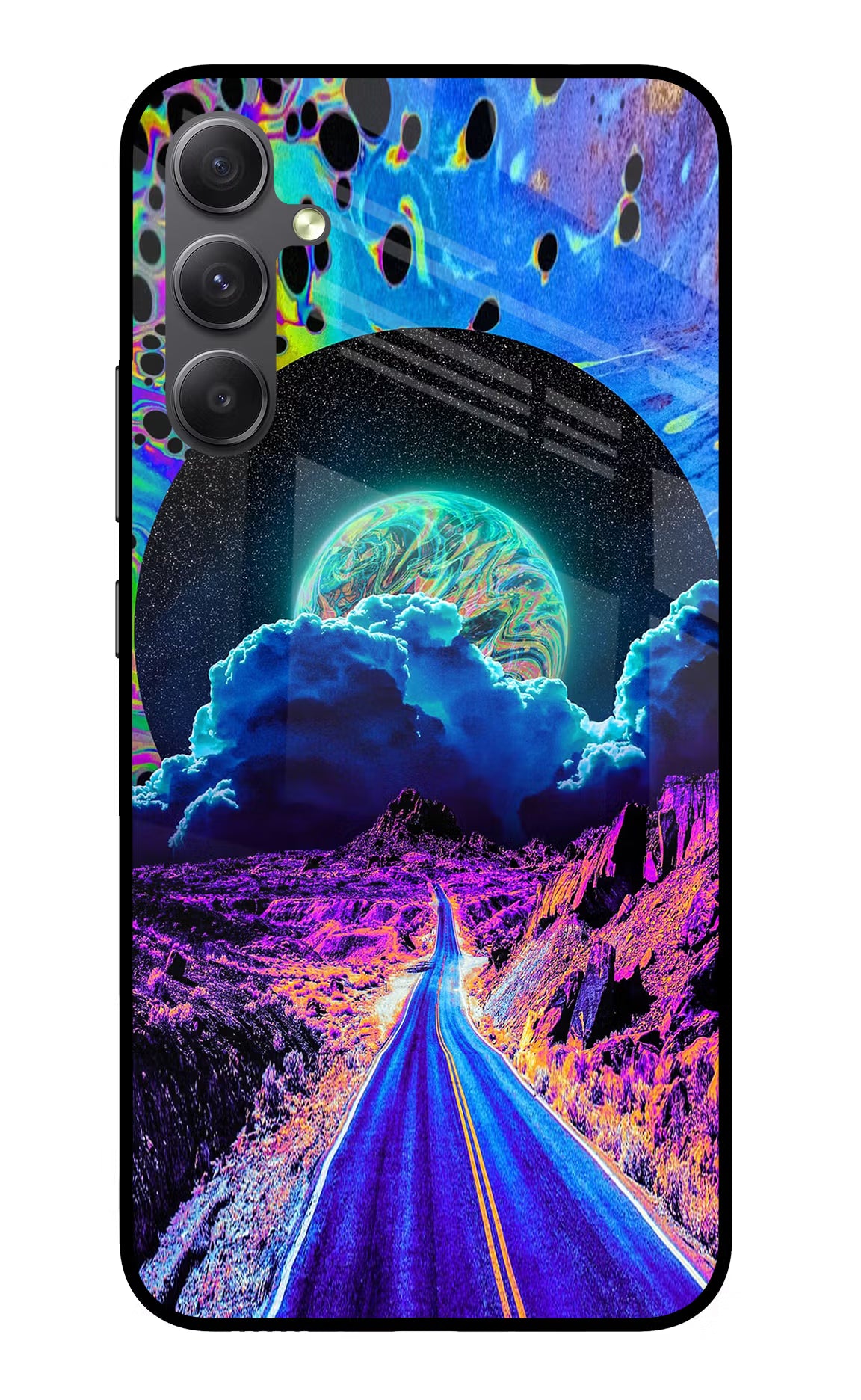 Psychedelic Painting Samsung A34 5G Glass Case Back Cover by Casekaro
