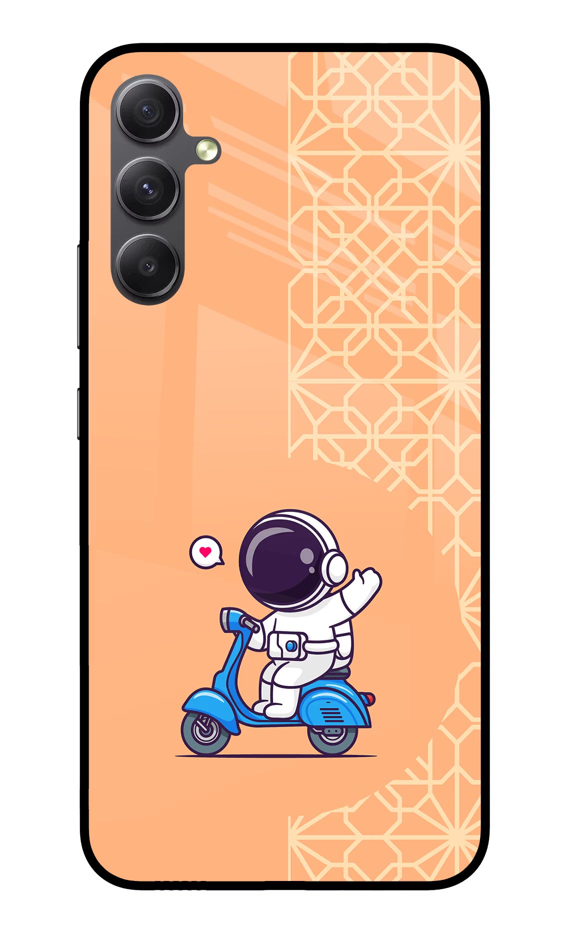 Cute Astronaut Riding Samsung A34 5G Glass Case Back Cover by Casekaro
