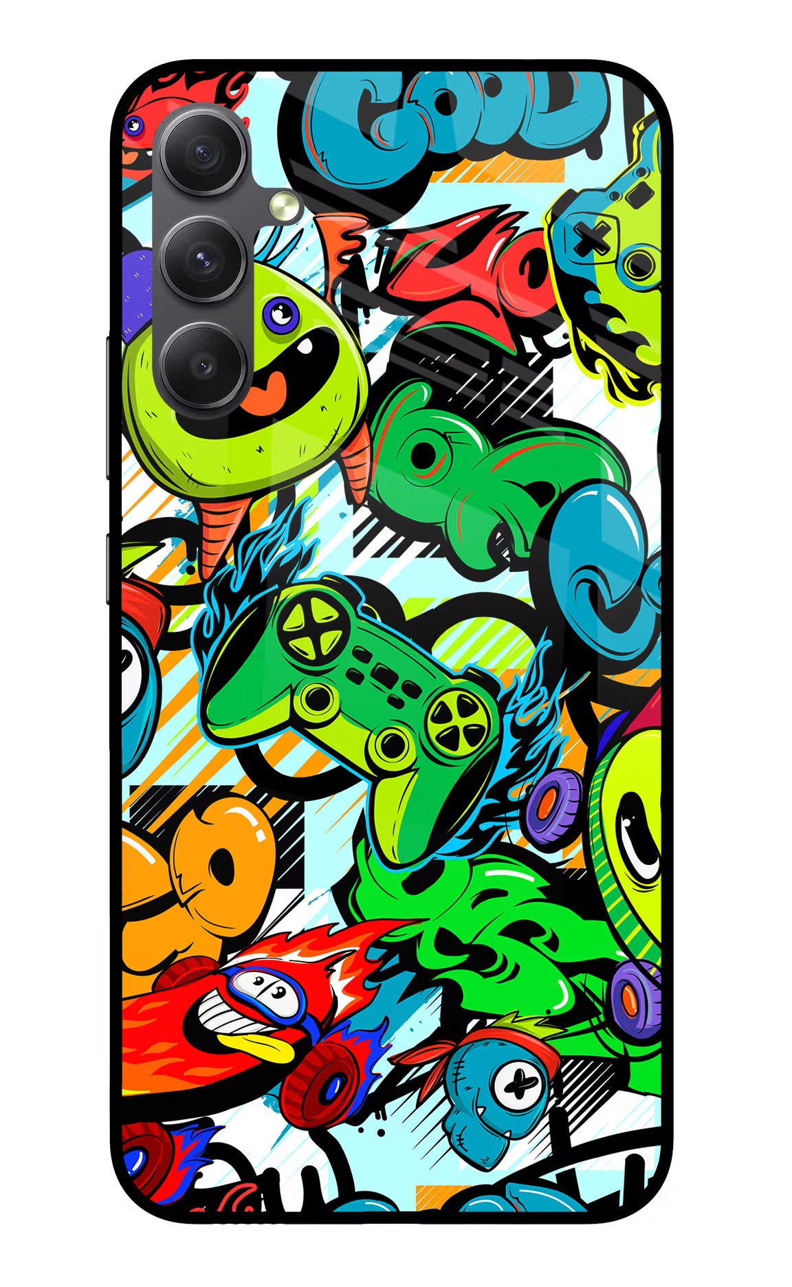 Game Doodle Samsung A34 5G Glass Case Back Cover by Casekaro