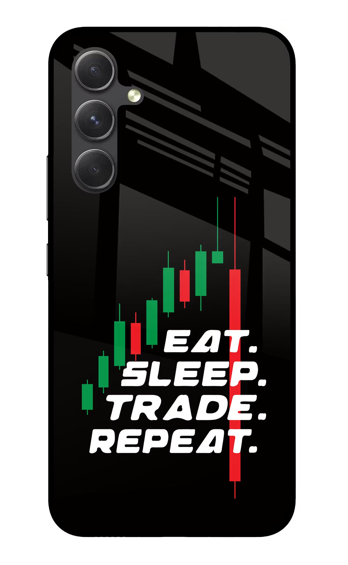 Eat Sleep Trade Repeat Samsung A54 5G Back Cover - Eat Sleep Trade Repeat Samsung A54 5G Glass Case Back Cover by Casekaro Eat Sleep Trade Repeat Samsung A54 5G Glass Case Back Cover by Casekaro