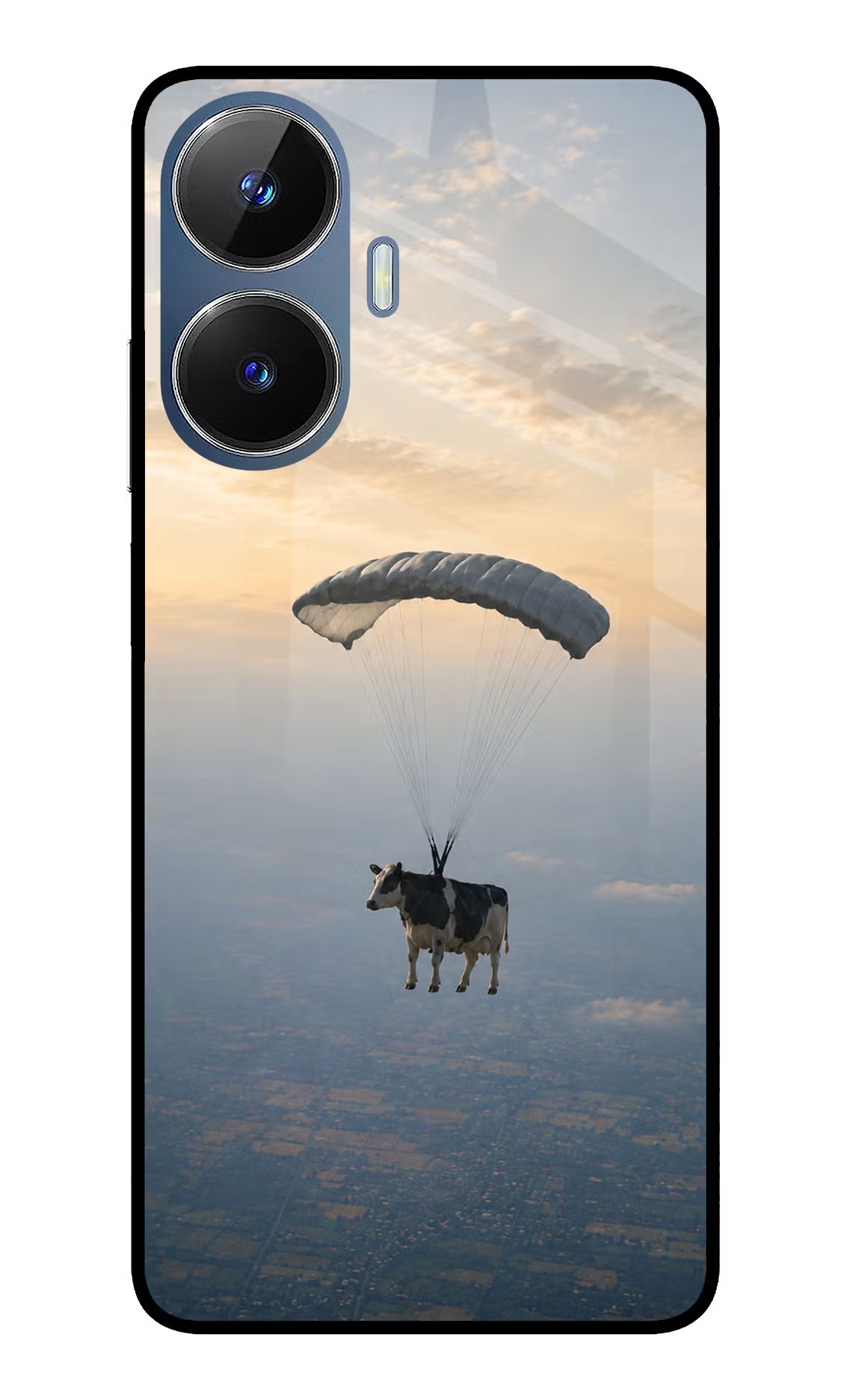 Skydiving Cow Realme C55/N55 Glass Case - Skydiving Cow Realme C55/N55 Glass Case Skydiving Cow Realme C55/N55 Glass Case