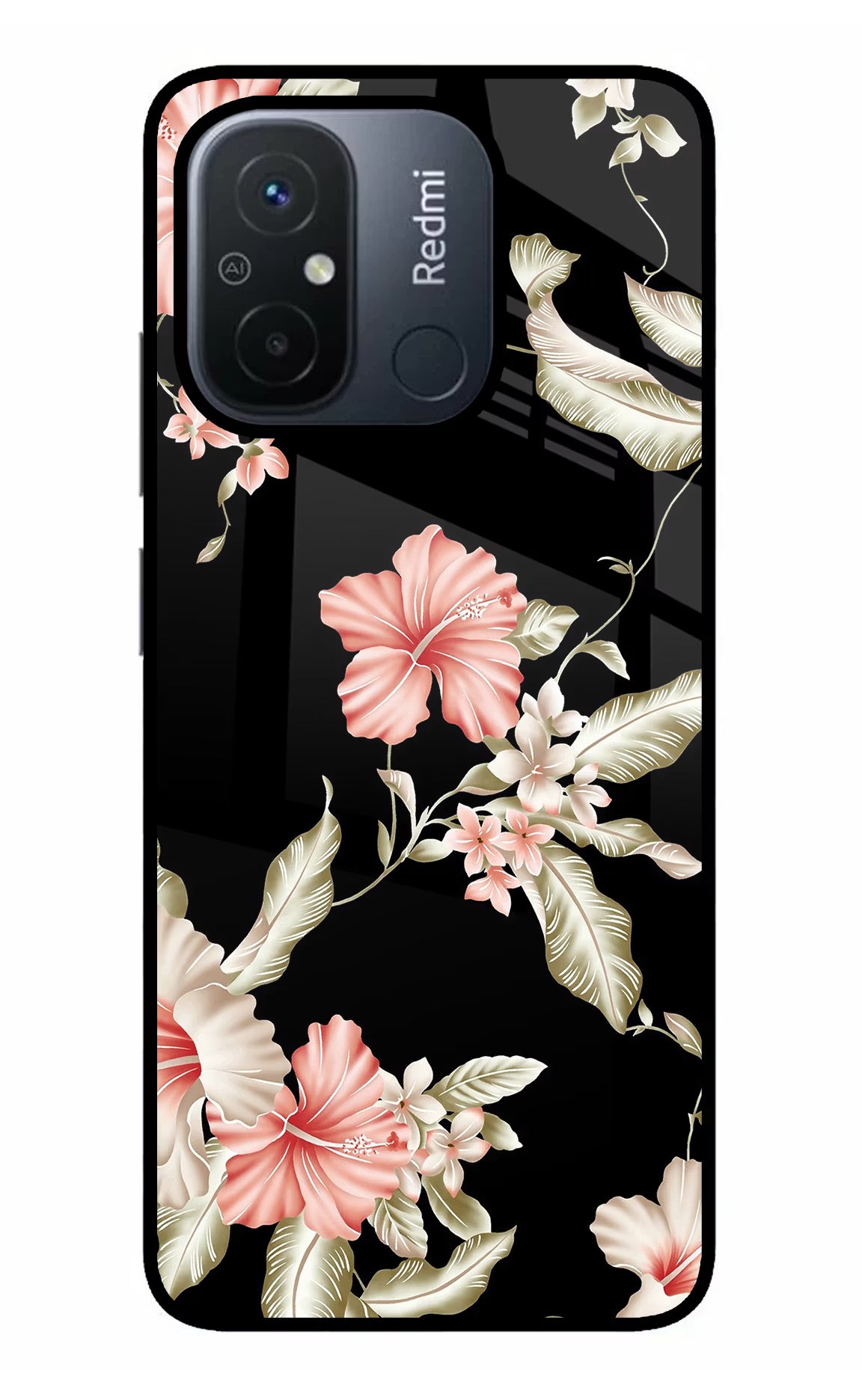 Flowers Redmi 12C Glass Case Back Cover by Casekaro