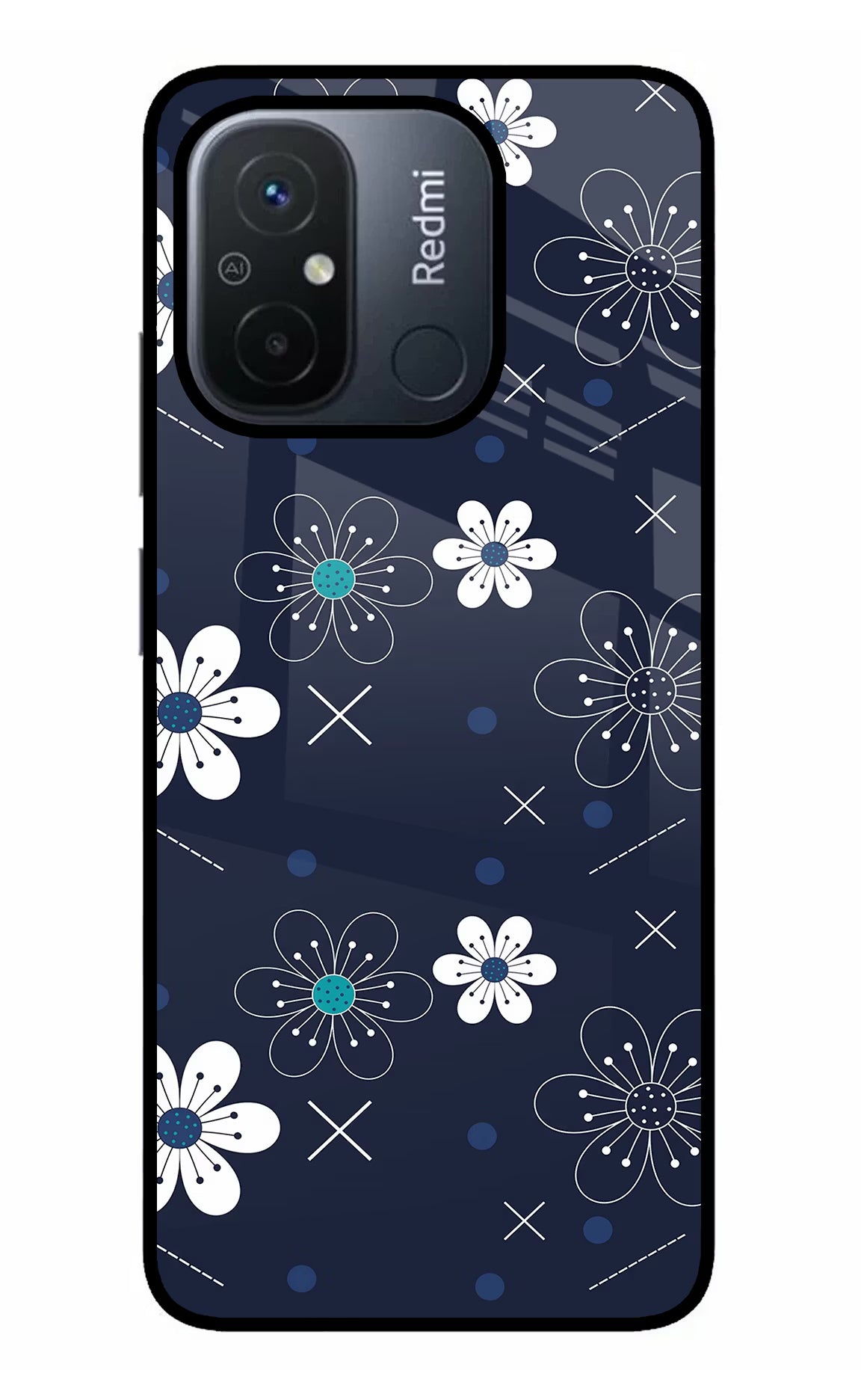 Flowers Redmi 12C Back Cover - Flowers Redmi 12C Glass Case Back Cover by Casekaro Flowers Redmi 12C Glass Case Back Cover by Casekaro