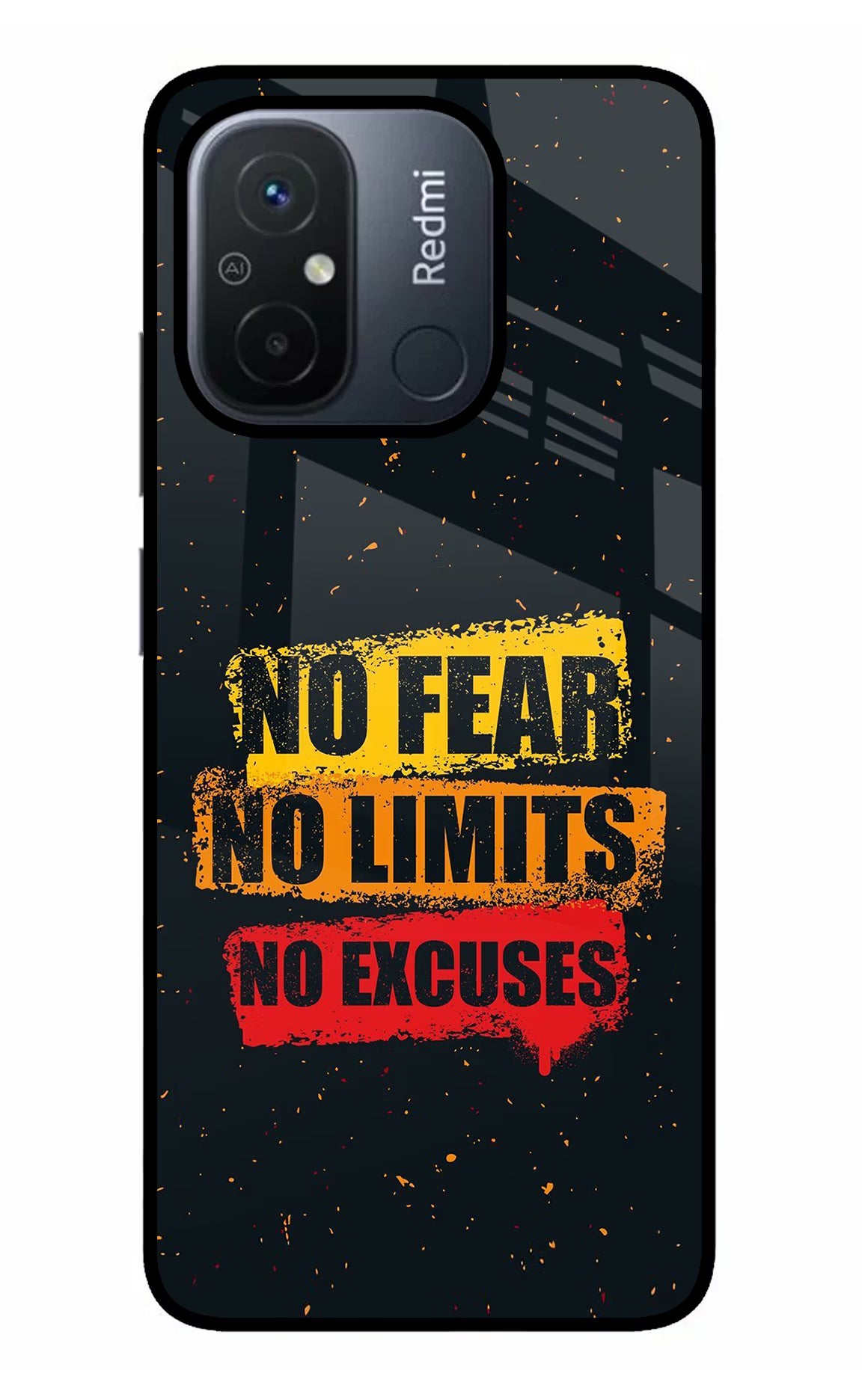 No Fear No Limits No Excuse Redmi 12C Back Cover - No Fear No Limits No Excuse Redmi 12C Glass Case Back Cover by Casekaro No Fear No Limits No Excuse Redmi 12C Glass Case Back Cover by Casekaro