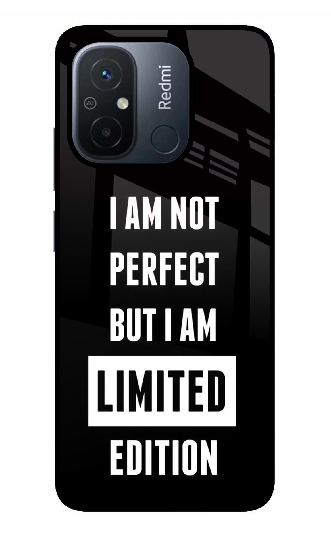 I Am Not Perfect But I Am Limited Edition Redmi 12C Back Cover - I Am Not Perfect But I Am Limited Edition Redmi 12C Glass Case Back Cover by Casekaro I Am Not Perfect But I Am Limited Edition Redmi 12C Glass Case Back Cover by Casekaro